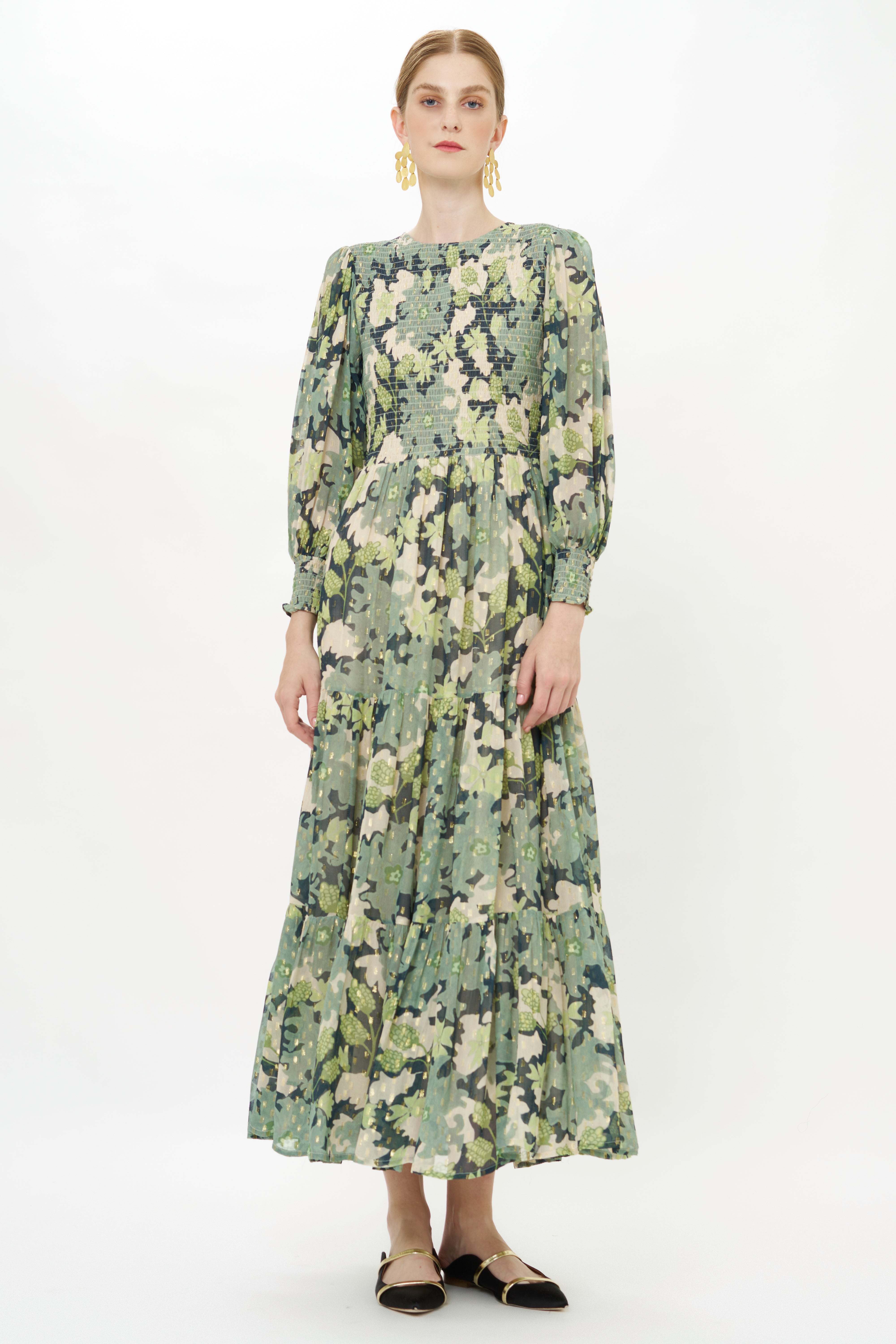 Smocked Top Maxi- Suzani Charcoal