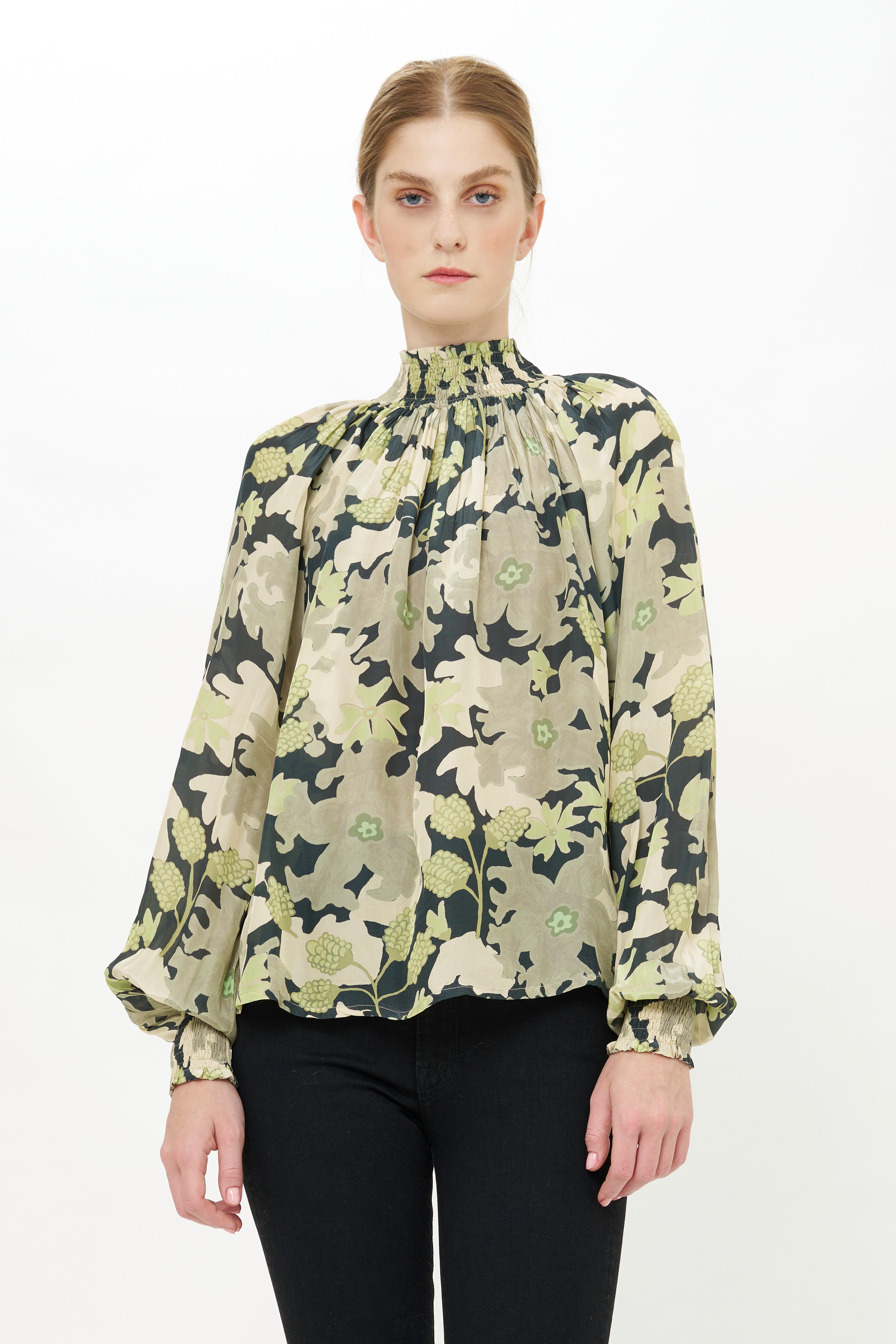 High Neck Blouse- Suzani Charcoal