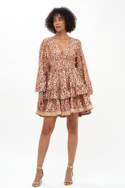 Smocked Waist V-Neck Mini- Roman Wine