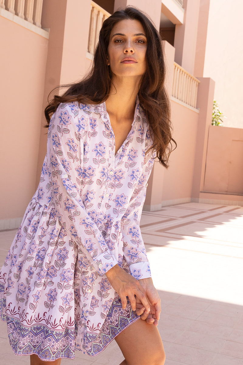 Long Sleeve Shirt Dress Mini- Portofino Aqua – OLIPHANTDESIGN