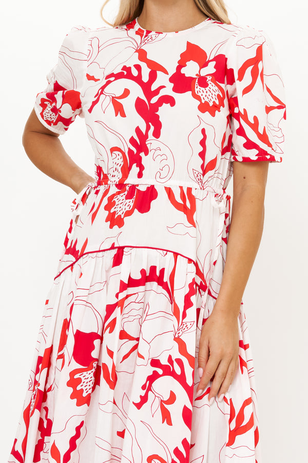 Piped Puff Sleeve Maxi- Orchid Red