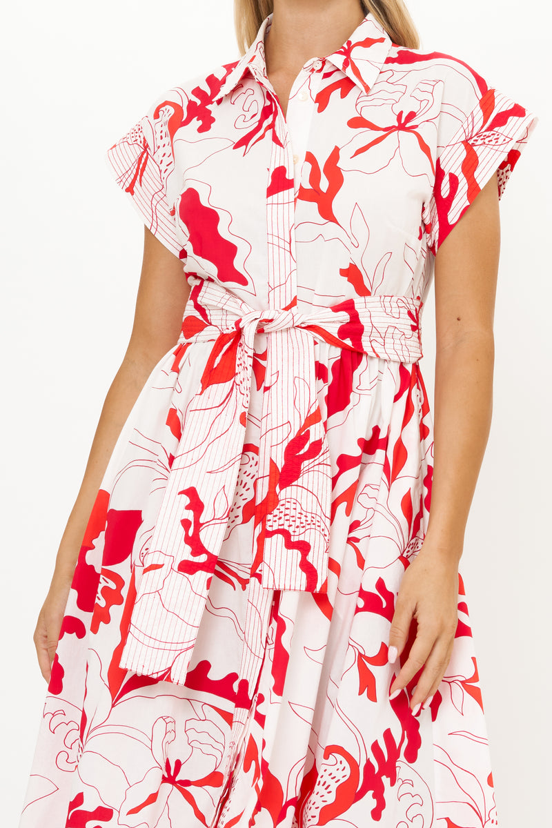 Belted Shirt Dress- Orchid Red