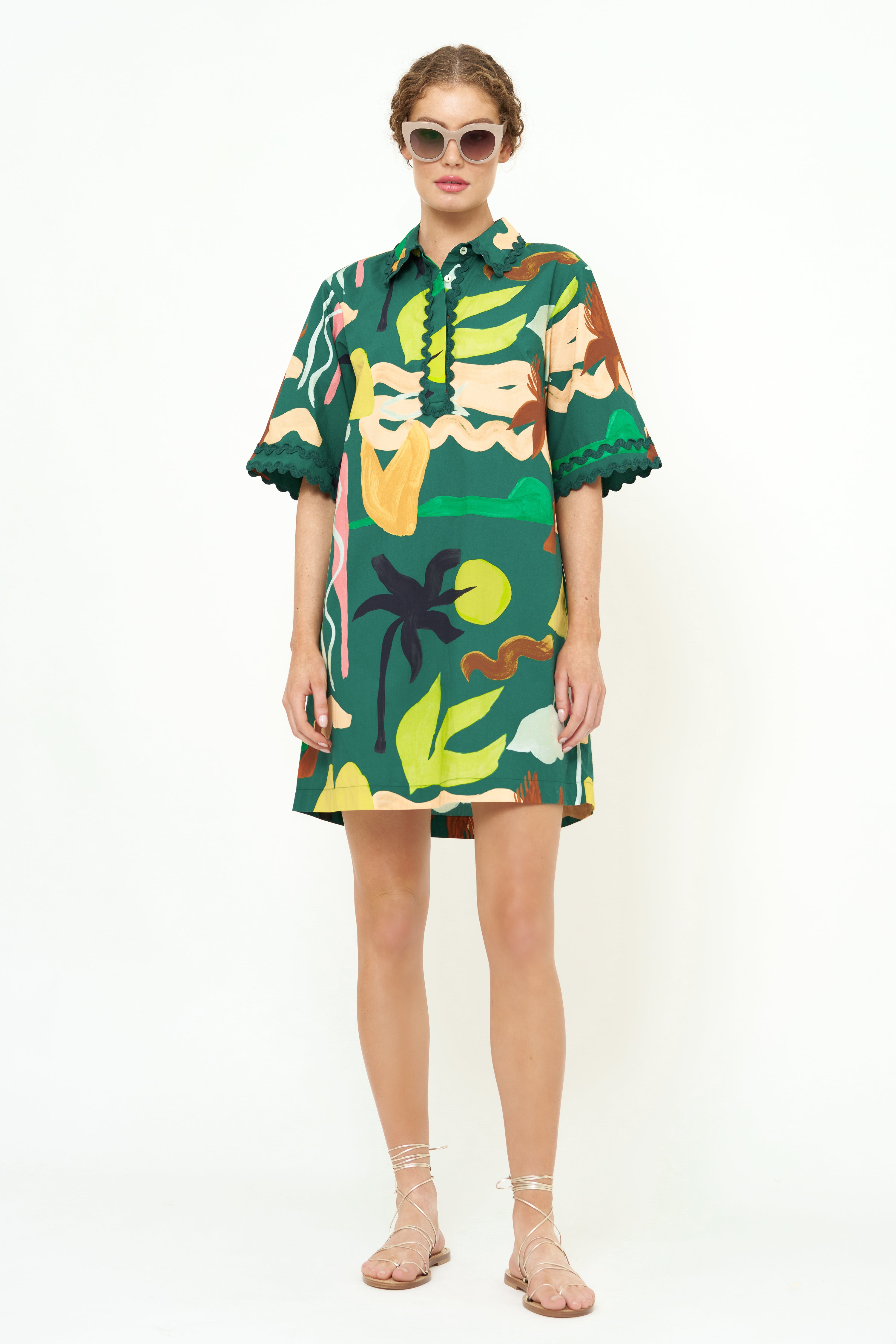 Collared Shirt Dress Mini- Paradiso Green