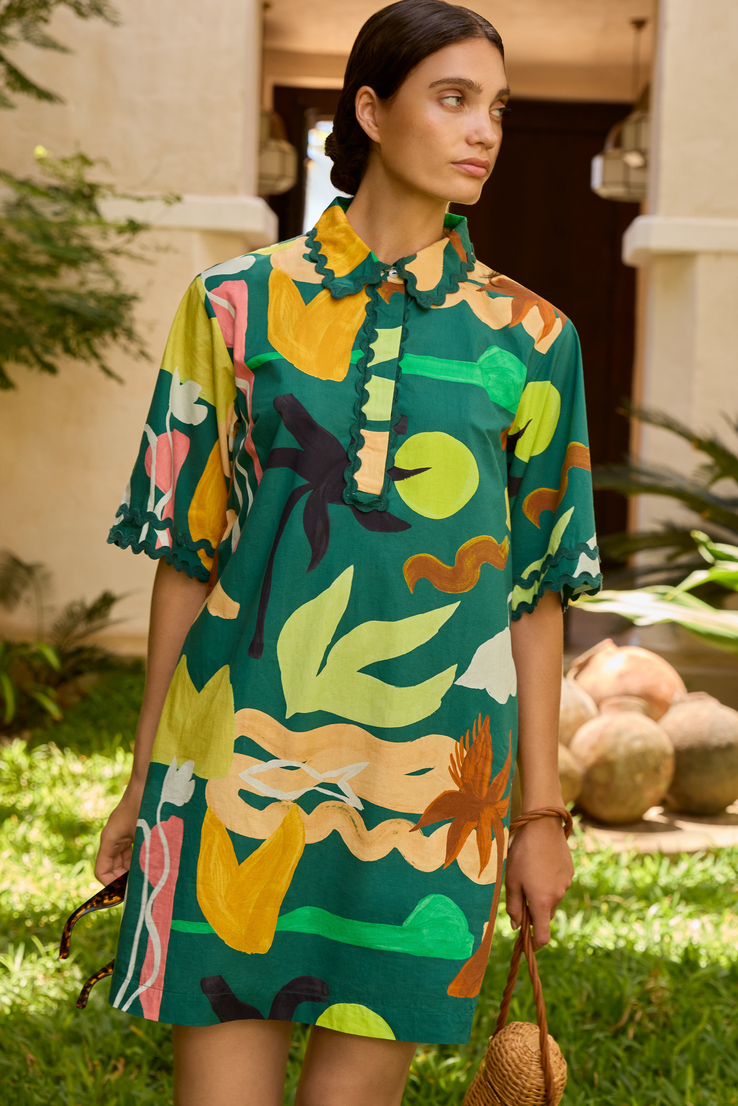 Collared Shirt Dress Mini- Paradiso Green