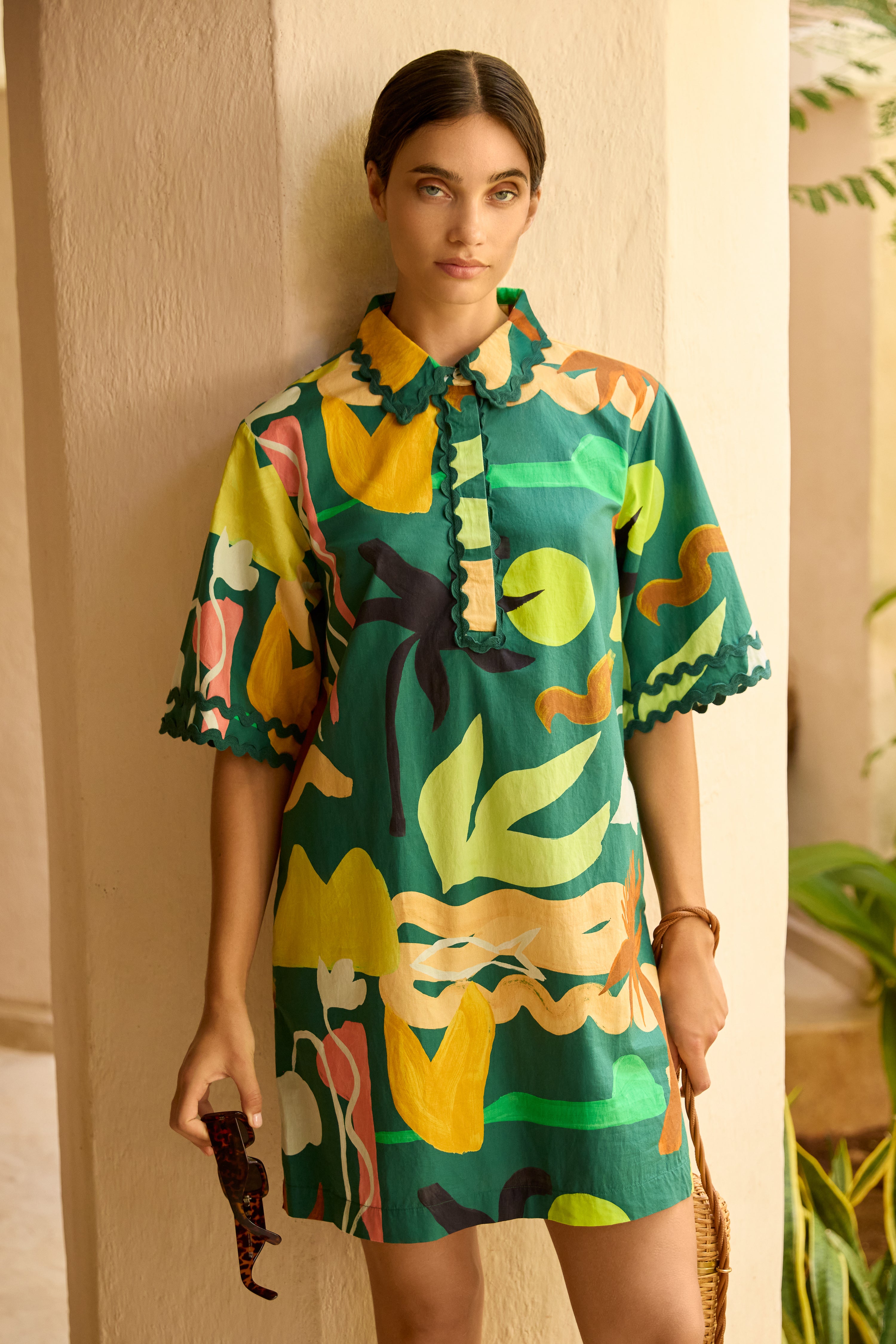 Collared Shirt Dress Mini- Paradiso Green