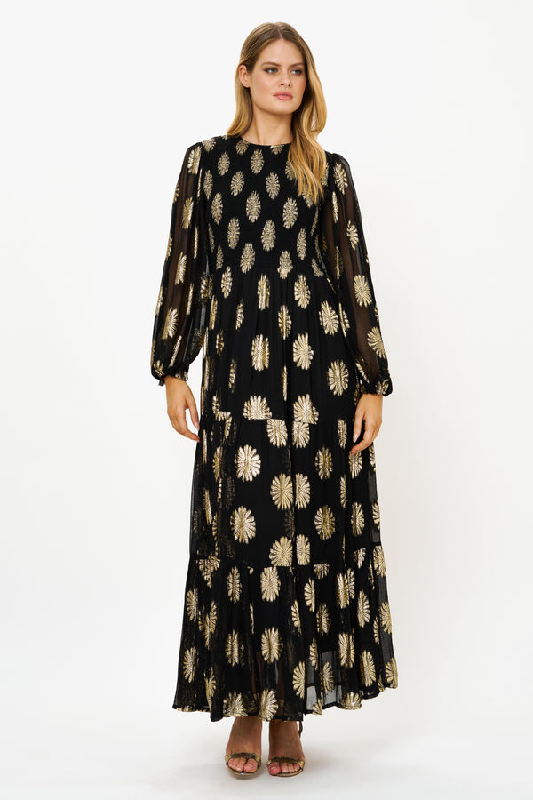 Smocked Top Maxi- Peony Black