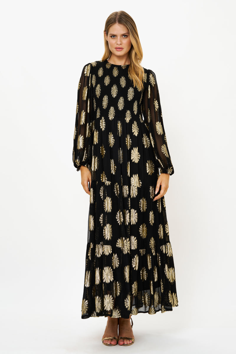 Smocked Top Maxi- Peony Black