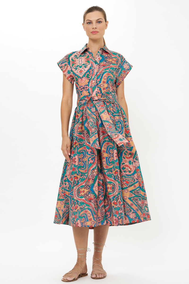 Belted Shirt Dress- Persia Aqua