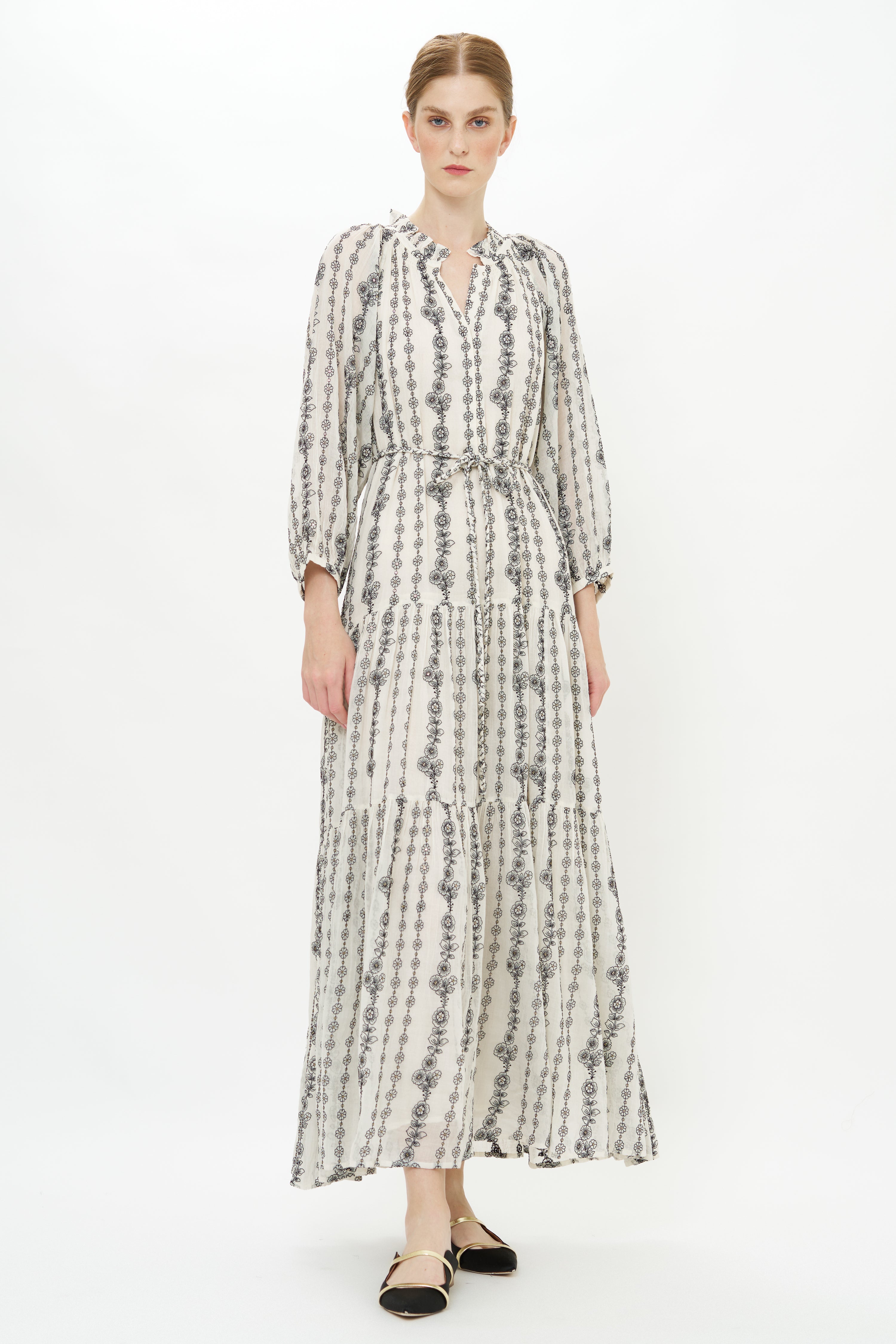 Cuff Sleeve Tie Waist Maxi- Petal Cream
