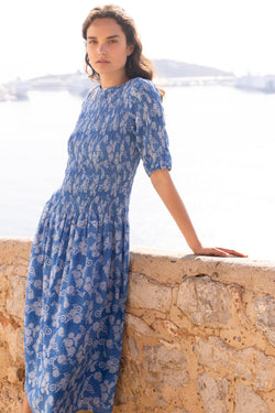 Smocked Drop Waist Maxi- Pretoria Navy
