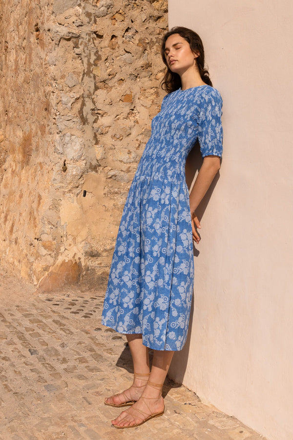 Smocked Drop Waist Maxi- Pretoria Navy