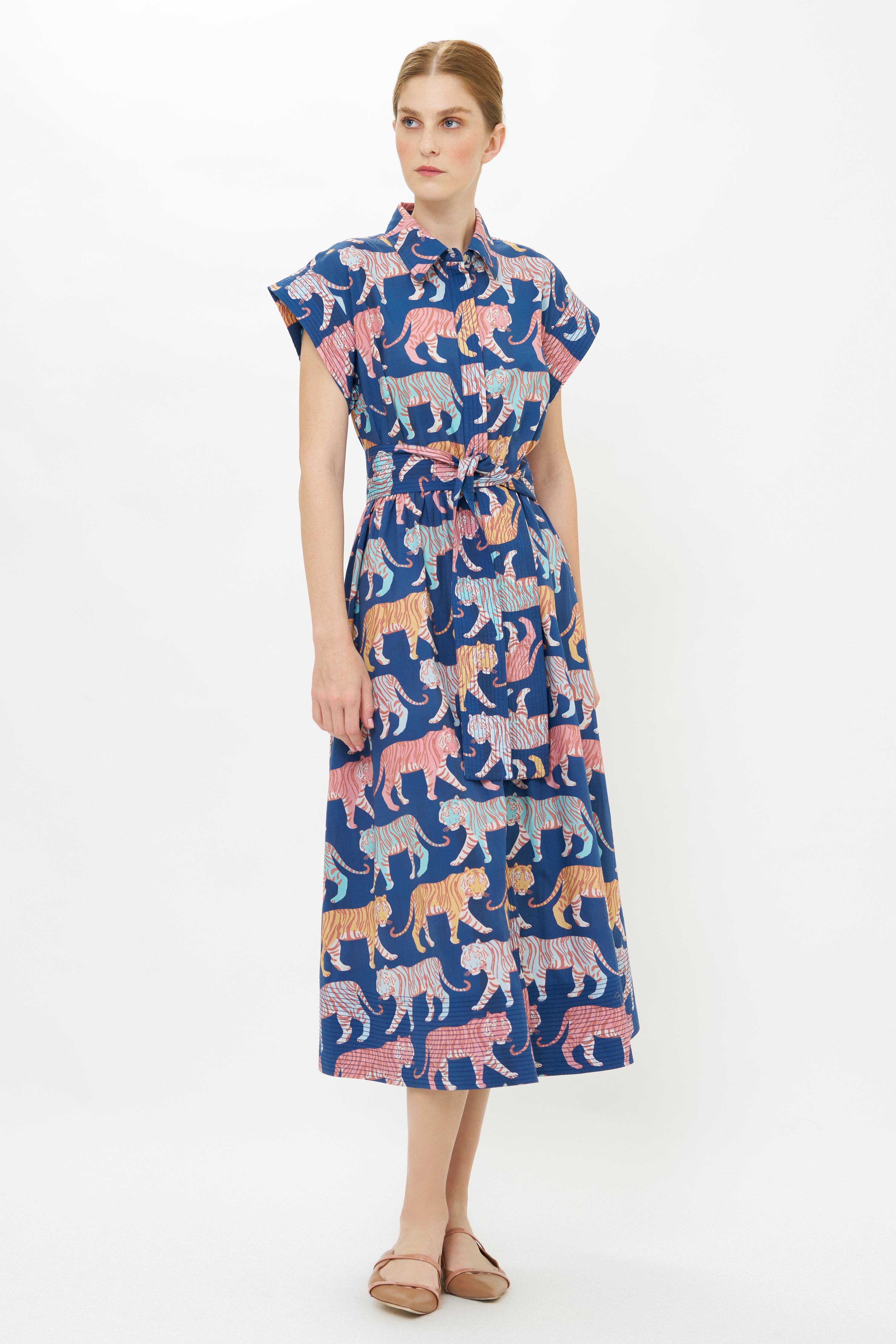 Belted Shirt Dress- Raj Navy