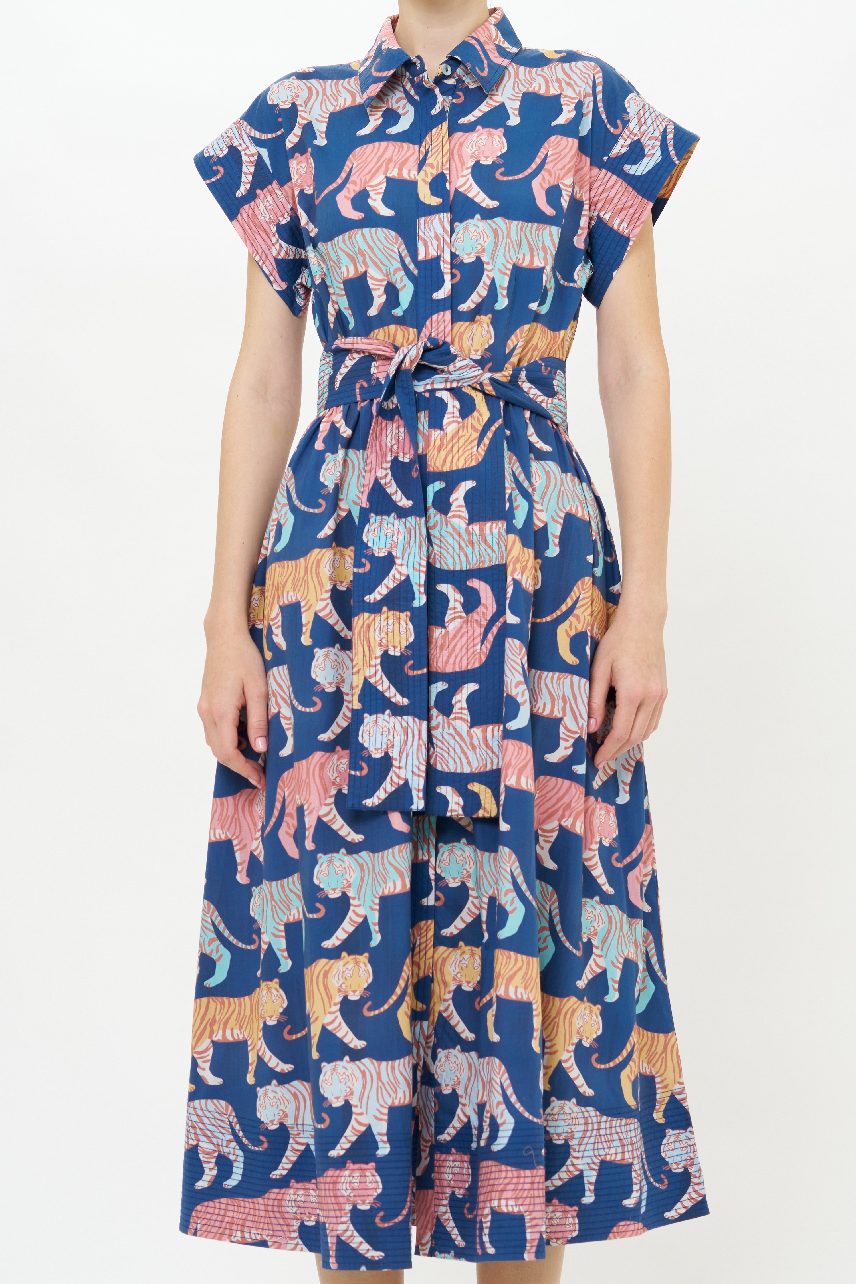 Belted Shirt Dress- Raj Navy