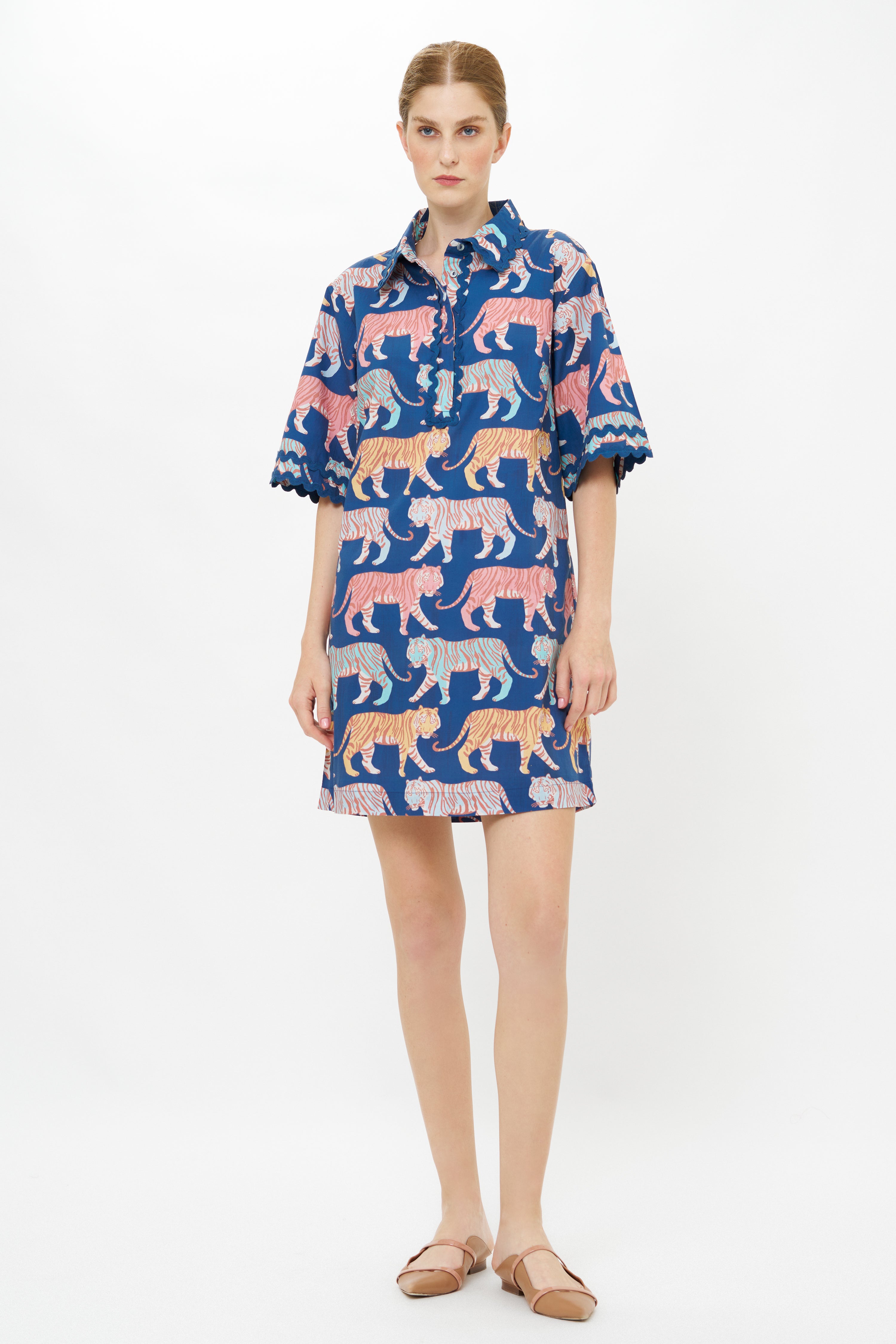 Collared Shirt Dress Mini- Raj Navy