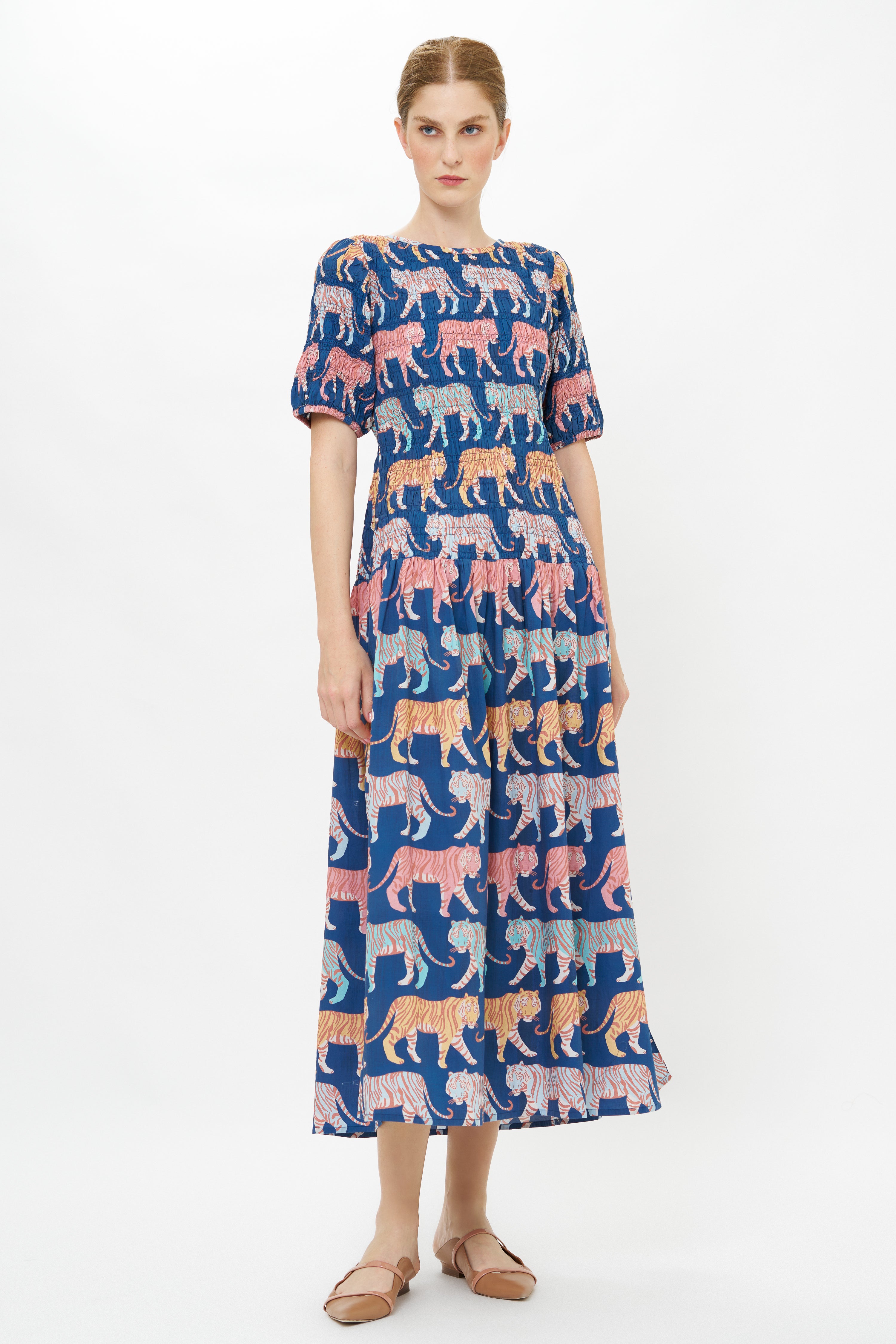 Smocked Drop Waist Maxi- Raj Navy