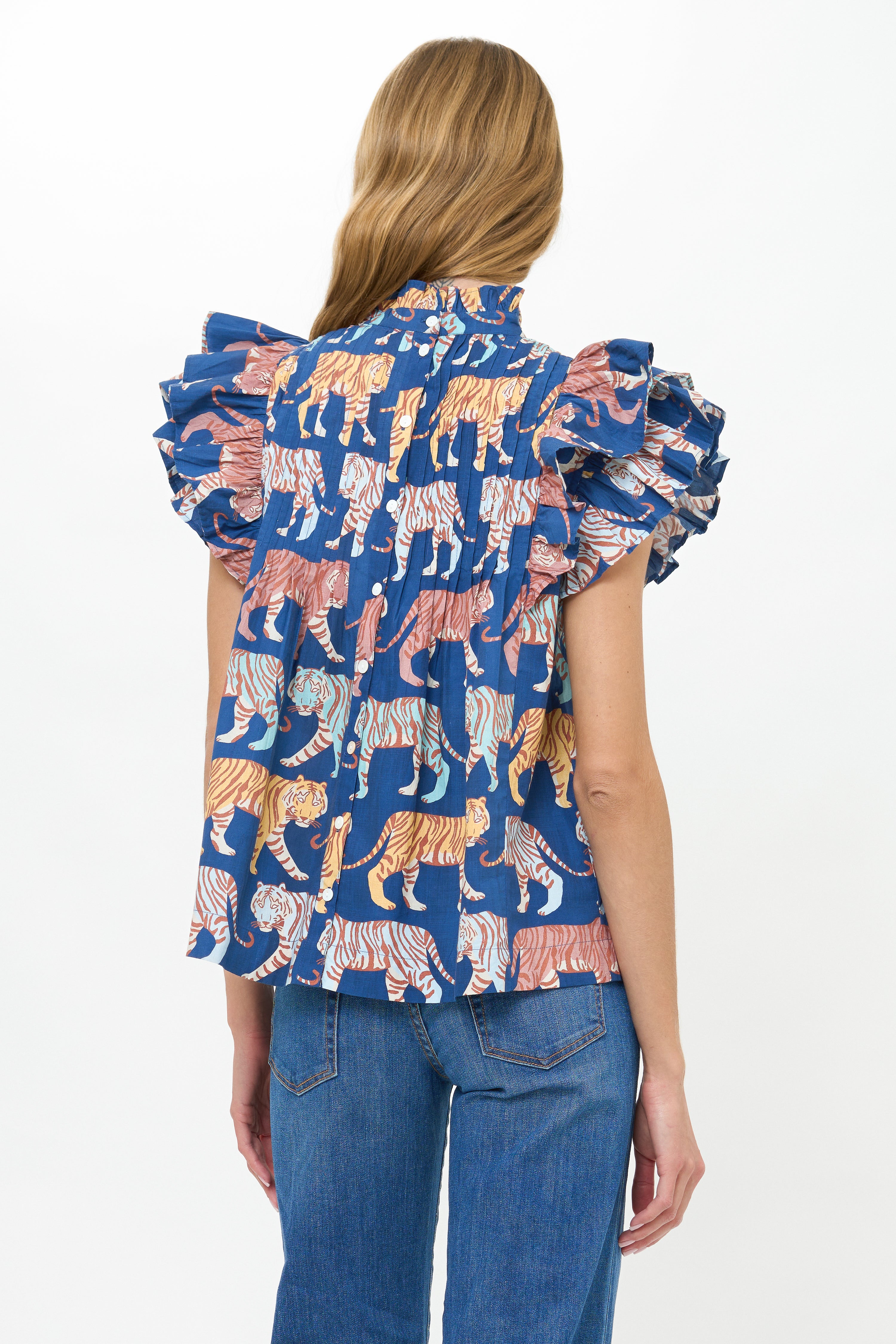 Pintuck Ruffle Top- Raj Navy
