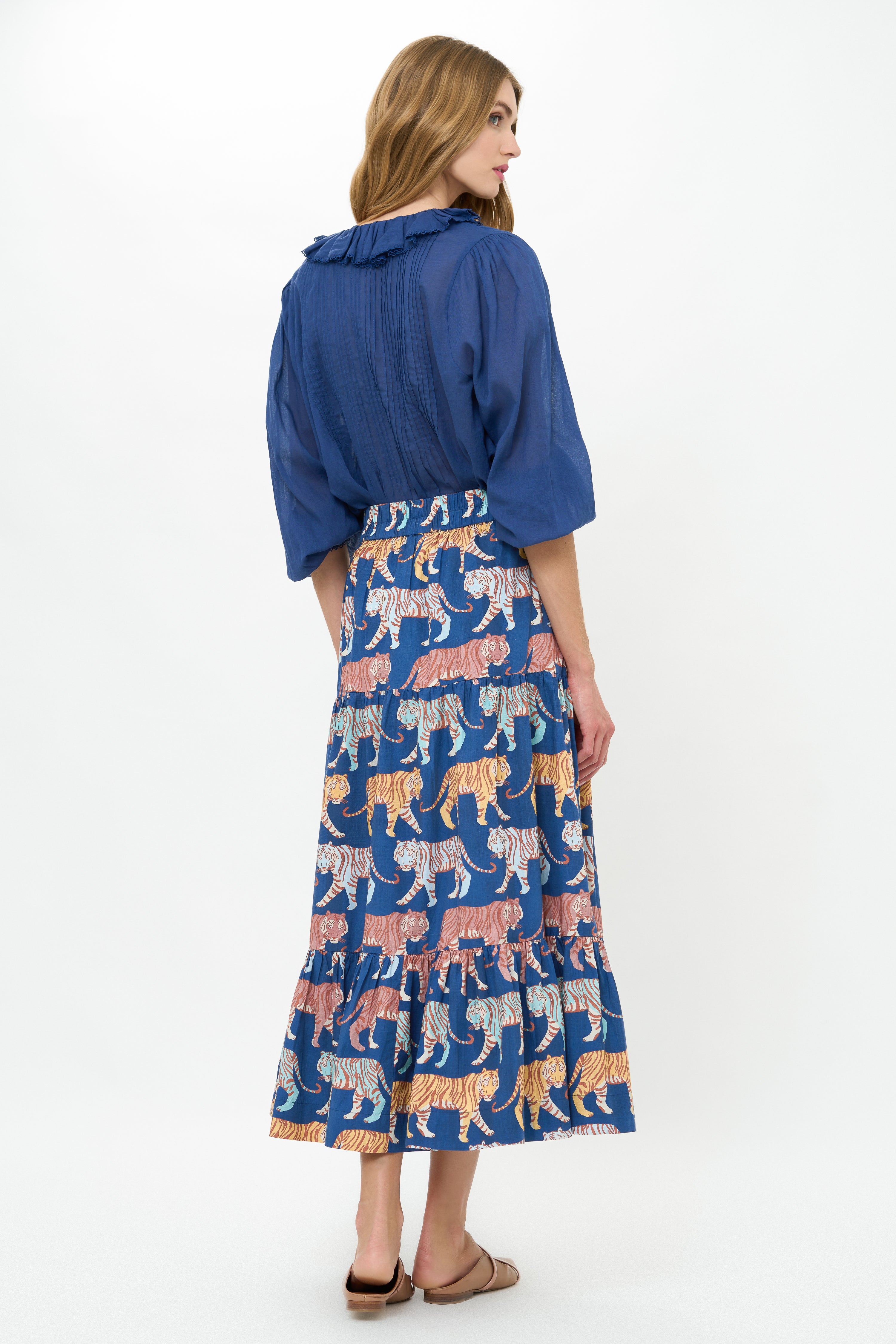 Button Front Skirt- Raj Navy