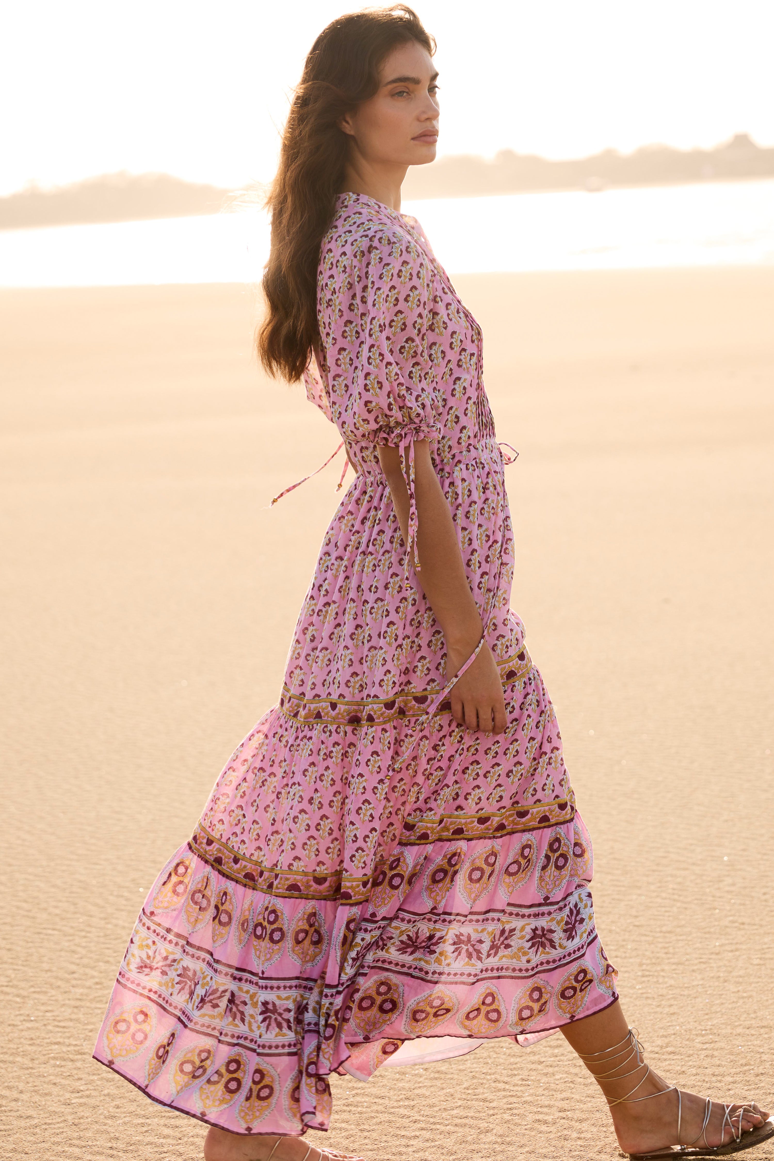 Cinched Pintuck Maxi- Riad Rhubarb