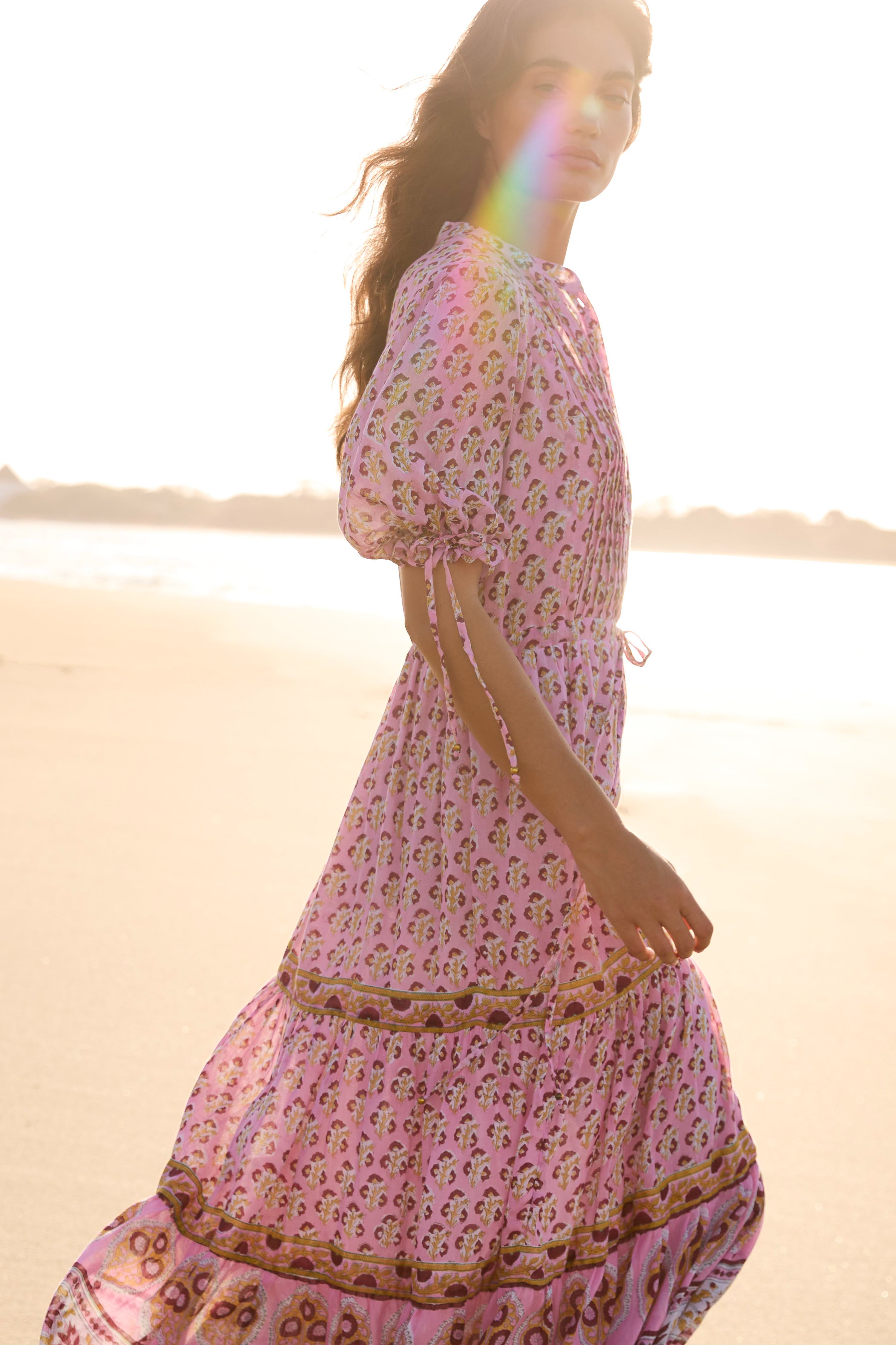 Cinched Pintuck Maxi- Riad Rhubarb