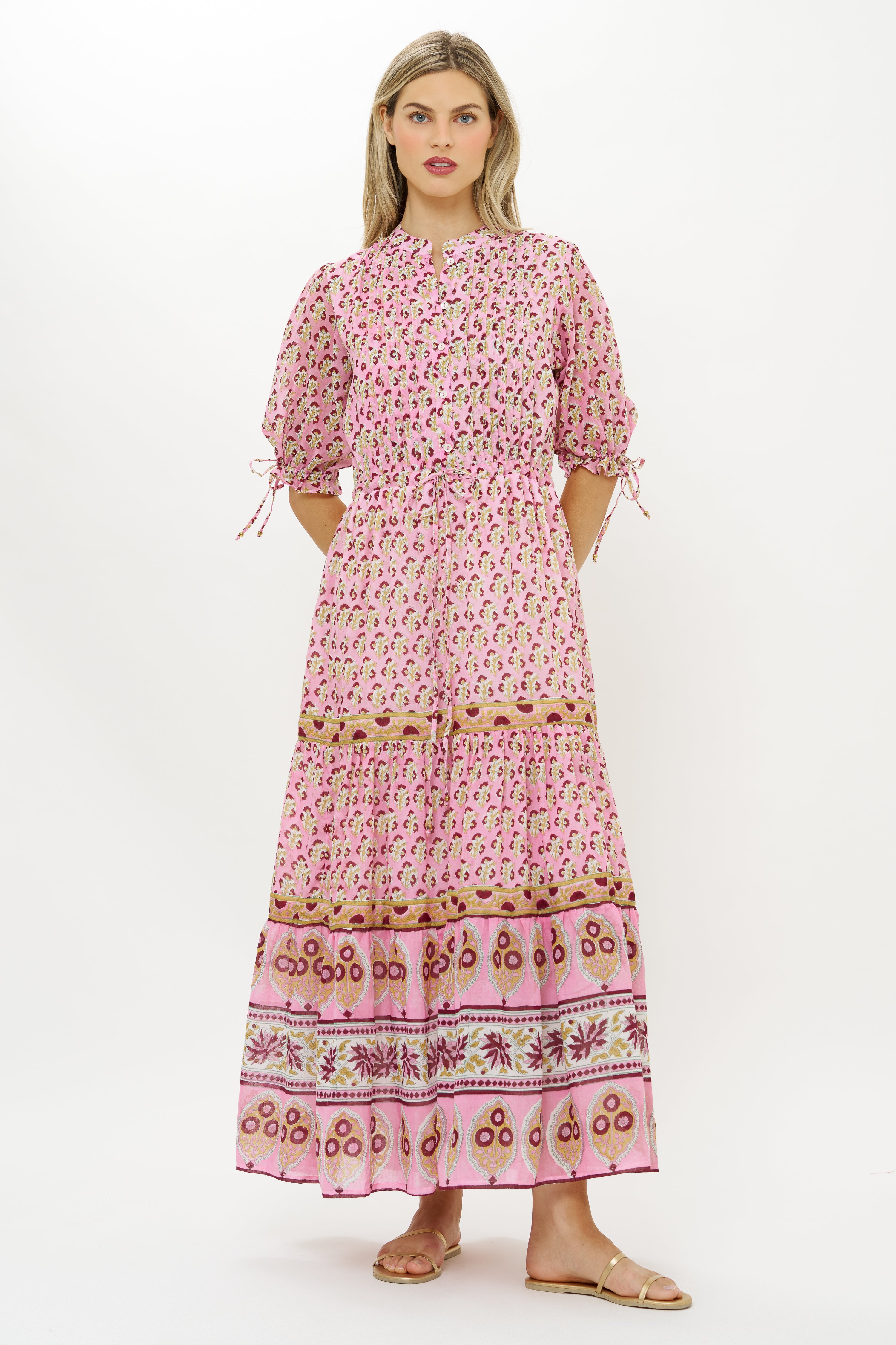 Cinched Pintuck Maxi- Riad Rhubarb