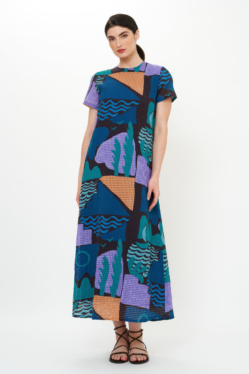 Short Sleeve Shift Maxi- Riviera Blue