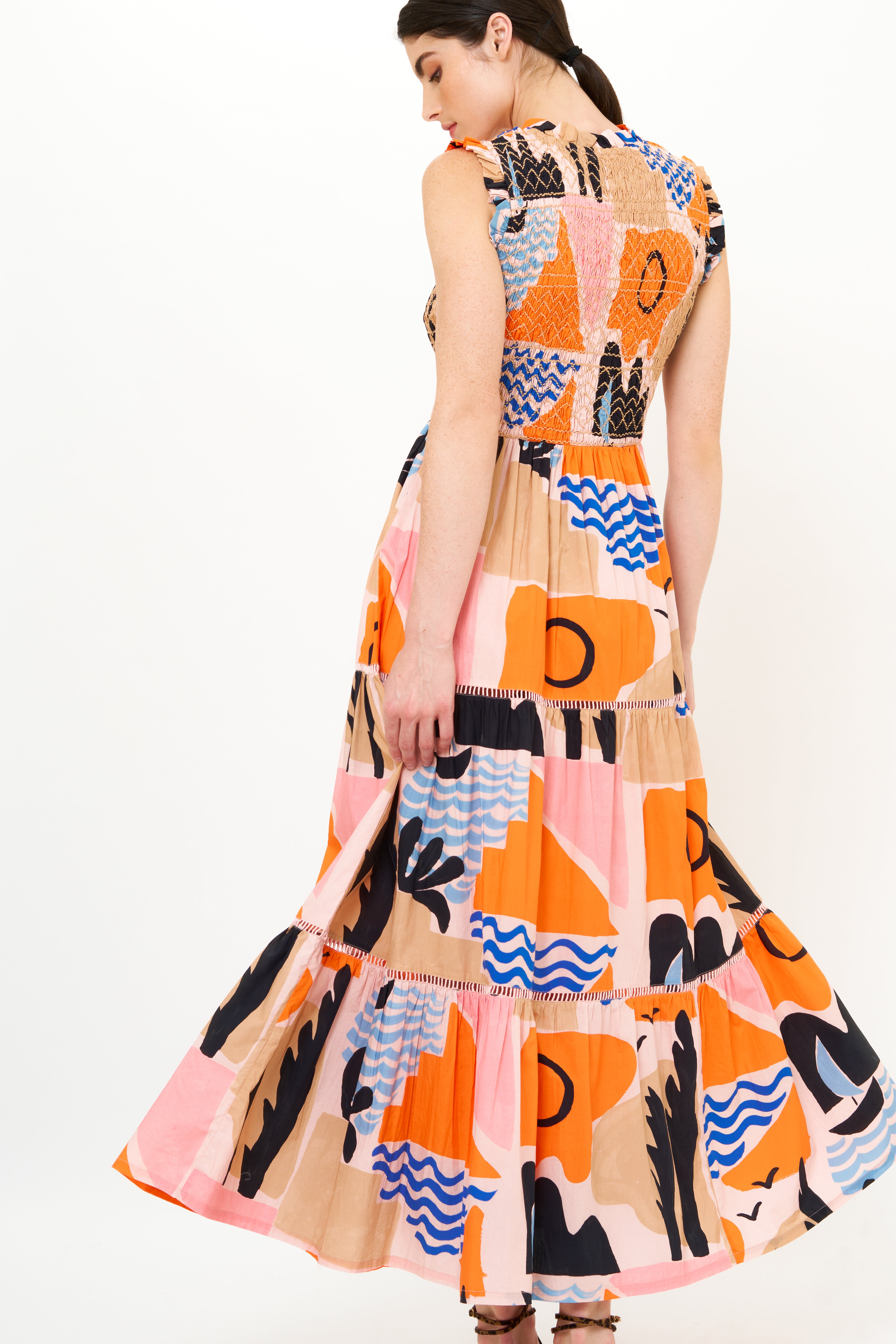 Sleeveless Smocked Maxi- Riviera Orange