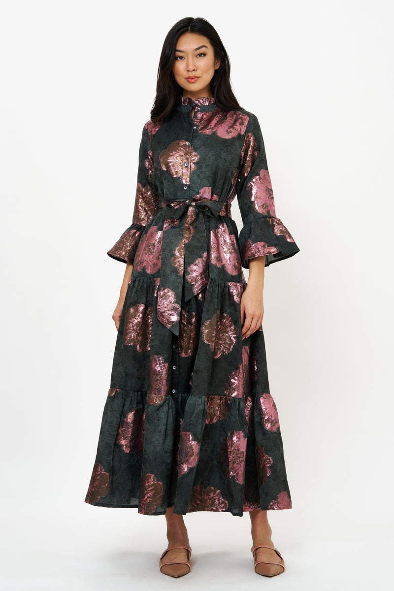 Ruffle Collar Bell Maxi- Rosa Black