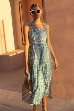 Ruffle Cross Back Midi- Cypress Jade