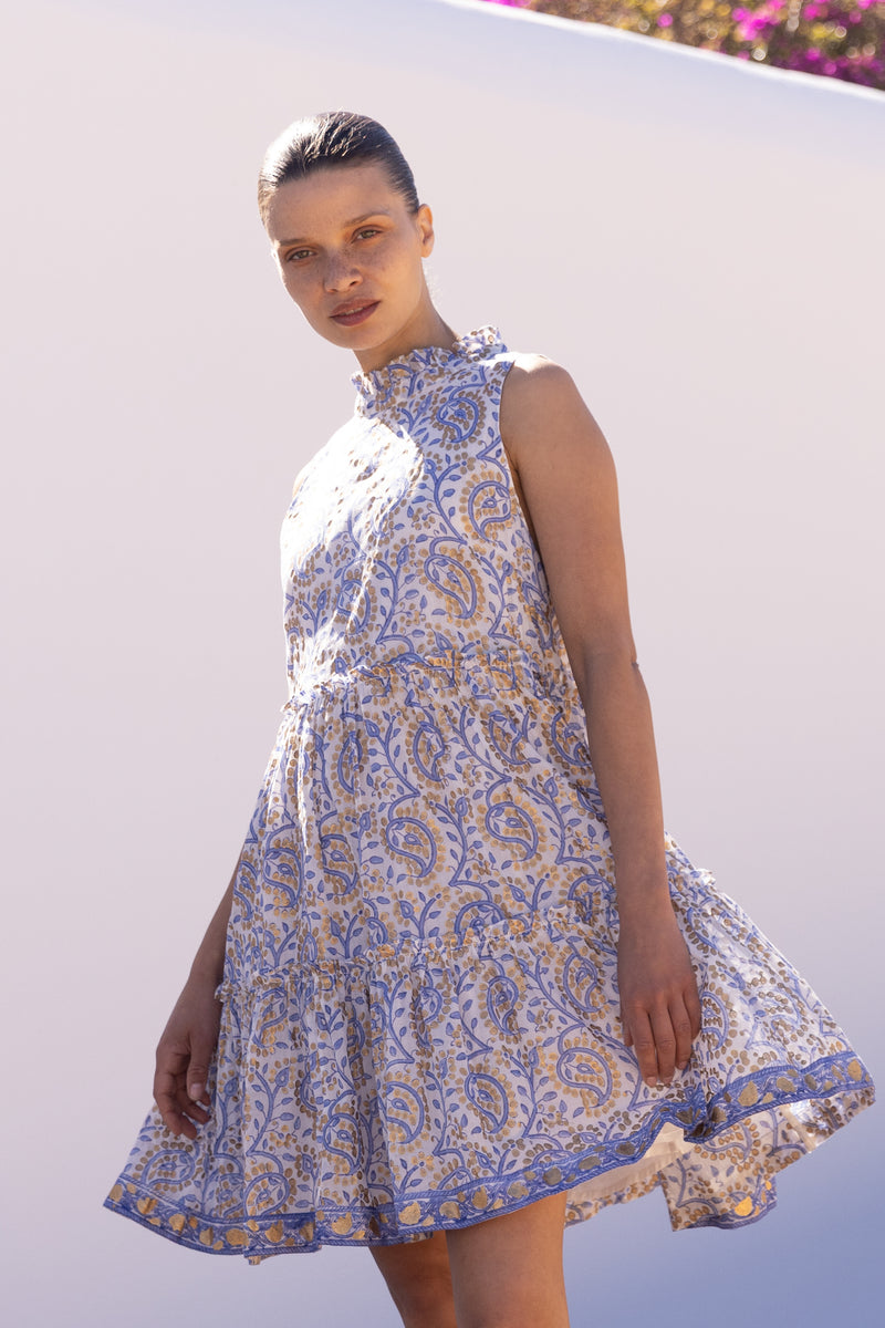 Ruffle Tiered Short- Marseille Blue