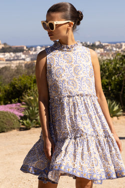 Ruffle Tiered Short- Marseille Blue