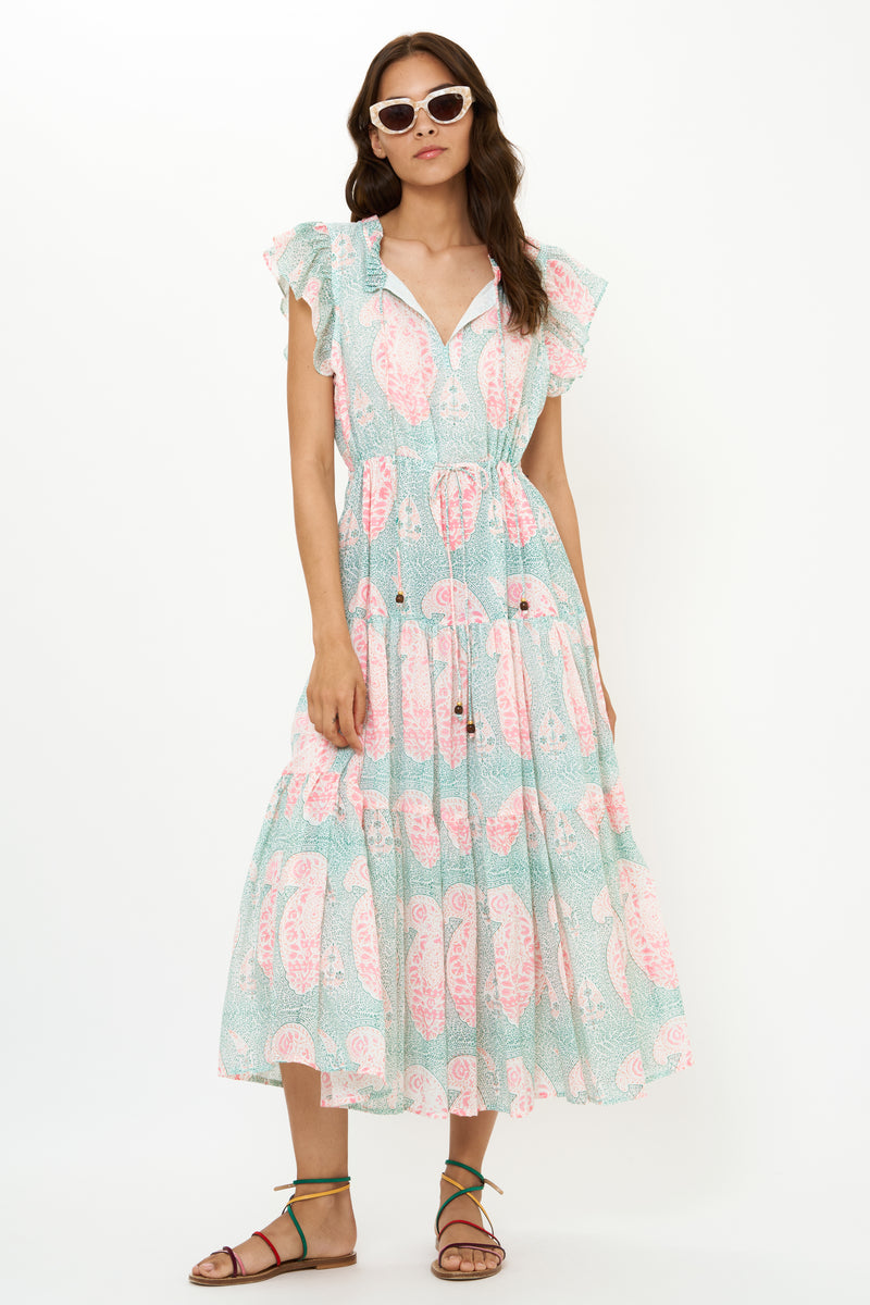 Cinched Flirty Midi- Samode Green