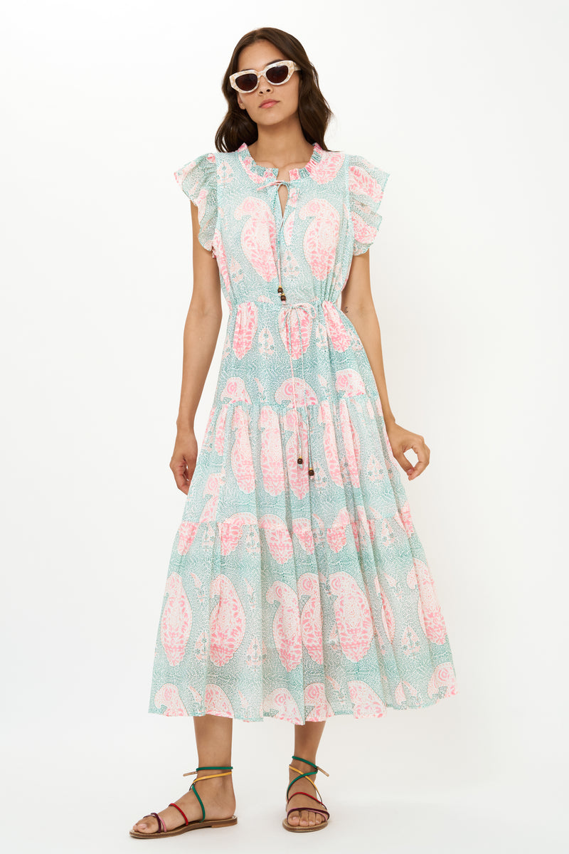 Cinched Flirty Midi- Samode Green