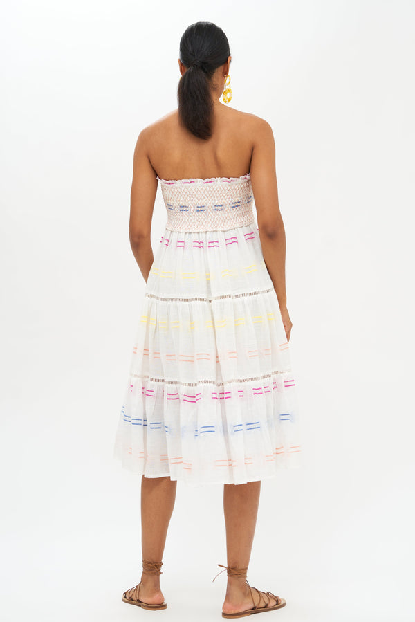 Smocked Skirt Dress Midi- Santiago White