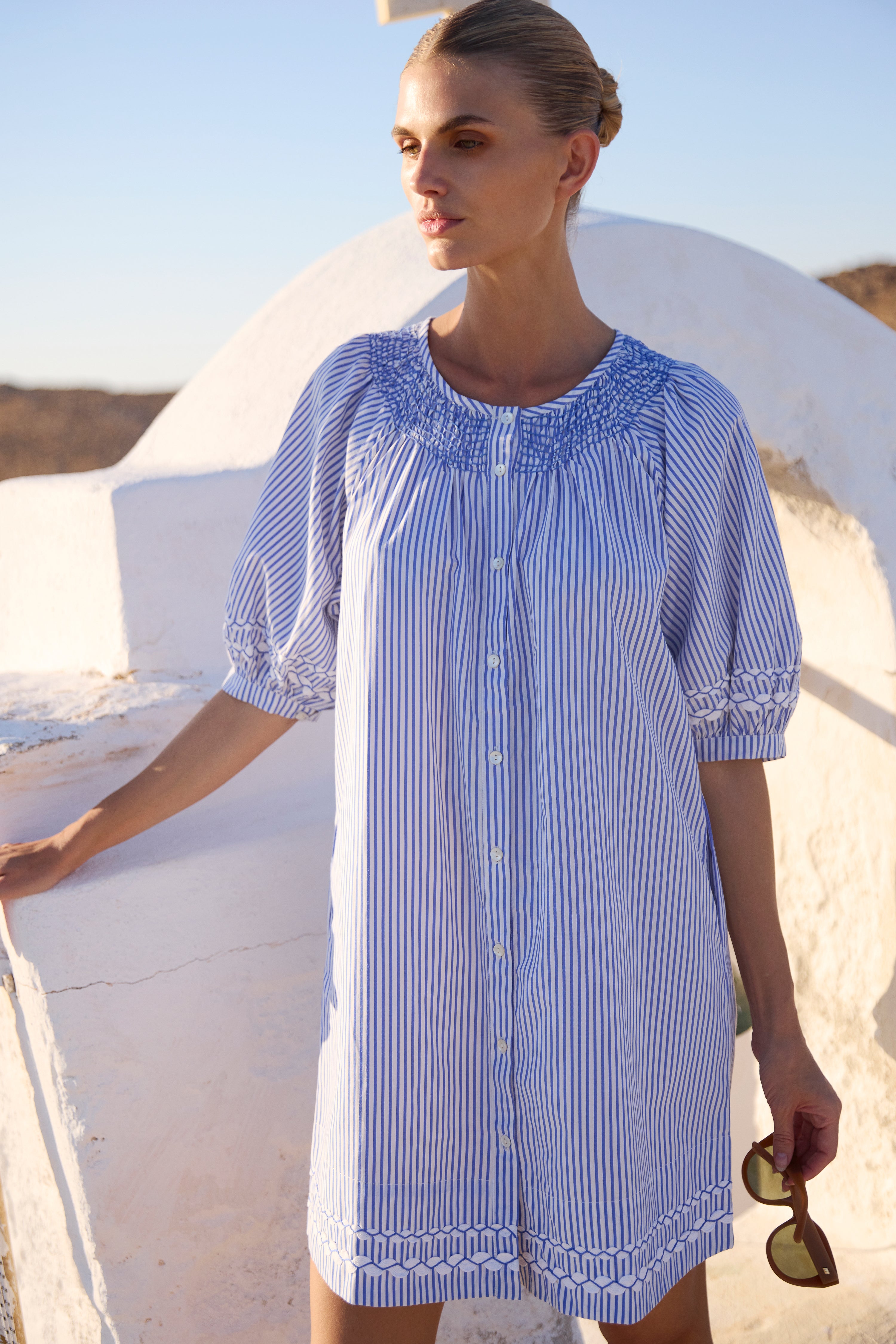 Embroidered Button Mini- Sconset Blue