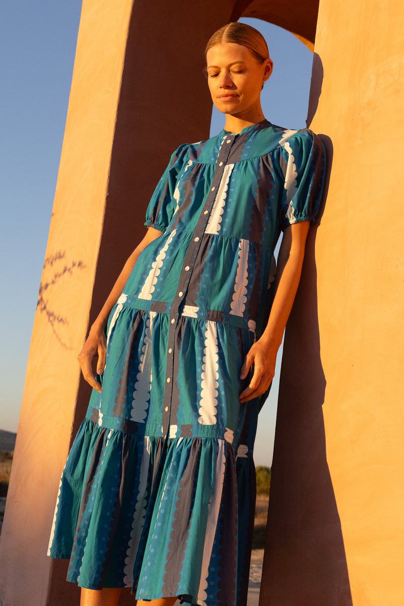 Scoop Tiered Midi- Meko Blue