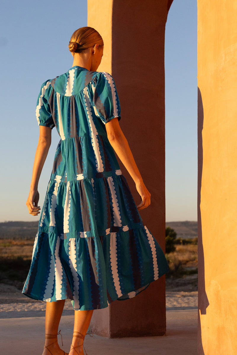 Scoop Tiered Midi- Meko Blue