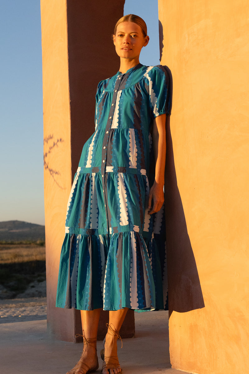Scoop Tiered Midi- Meko Blue