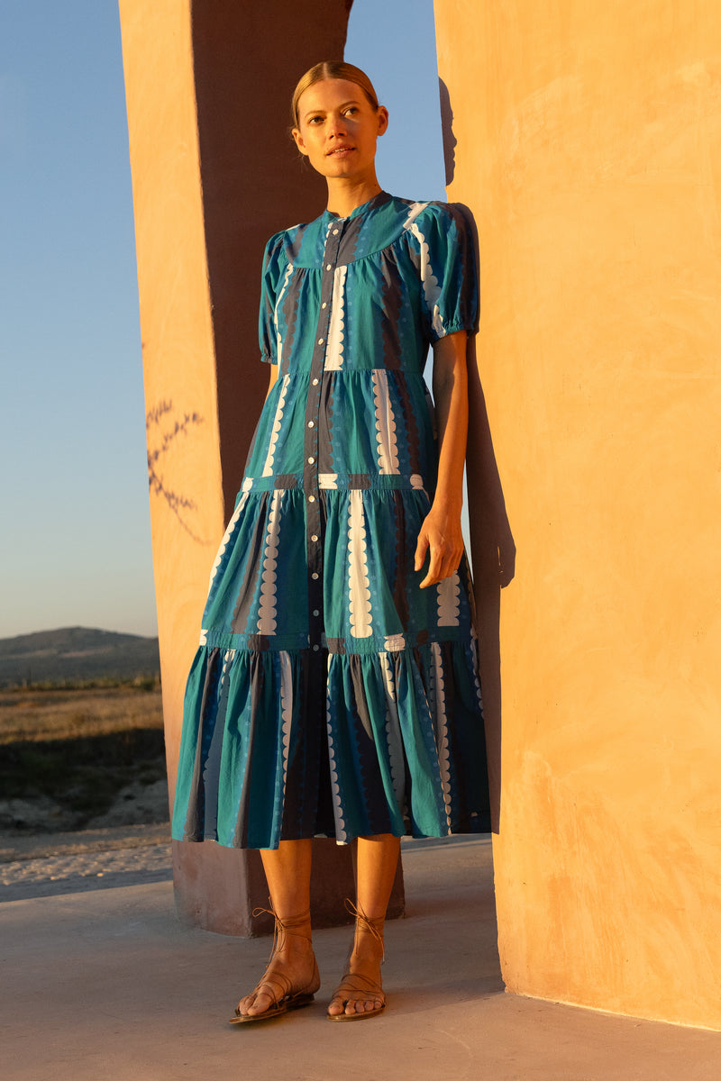 Scoop Tiered Midi- Meko Blue