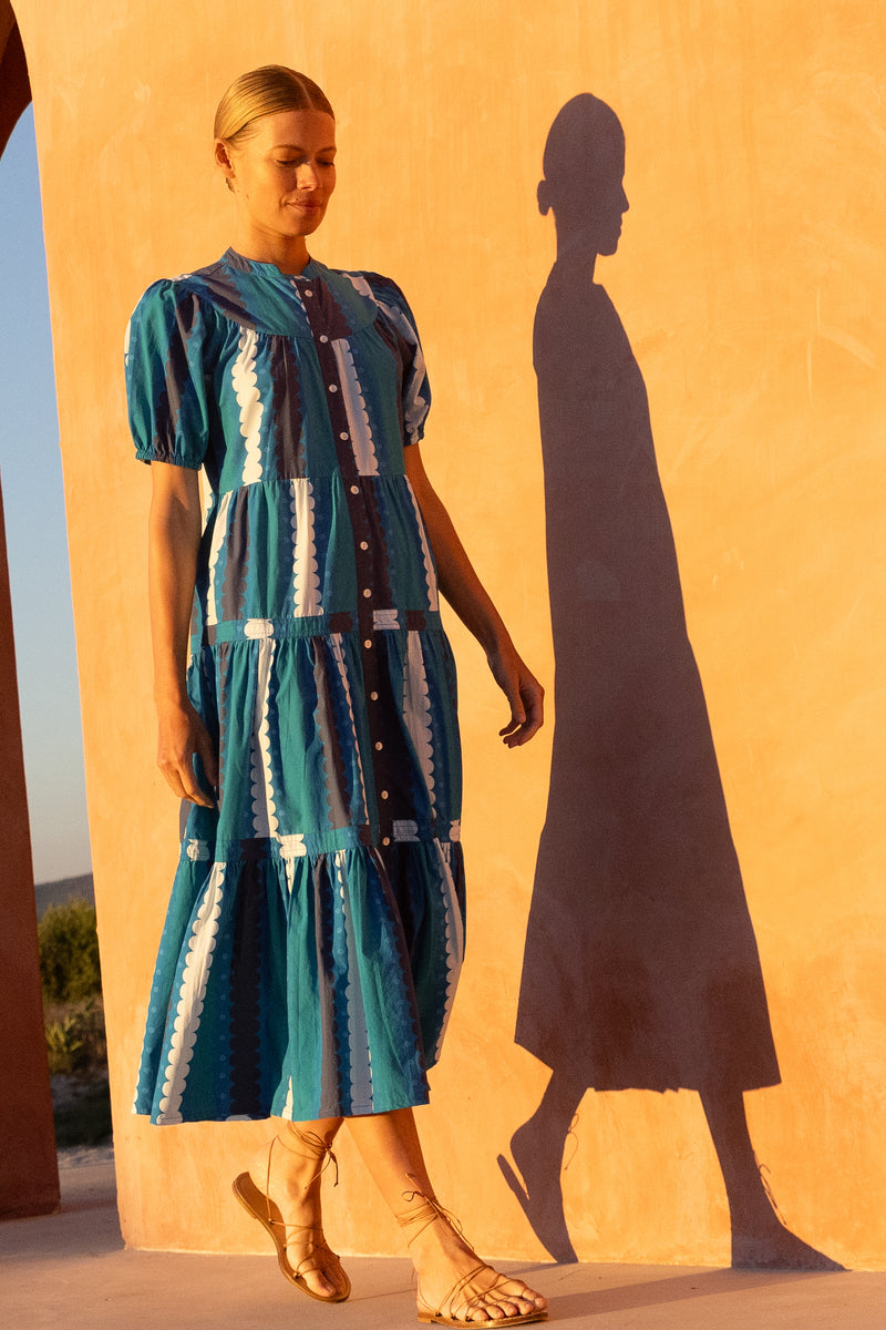 Scoop Tiered Midi- Meko Blue