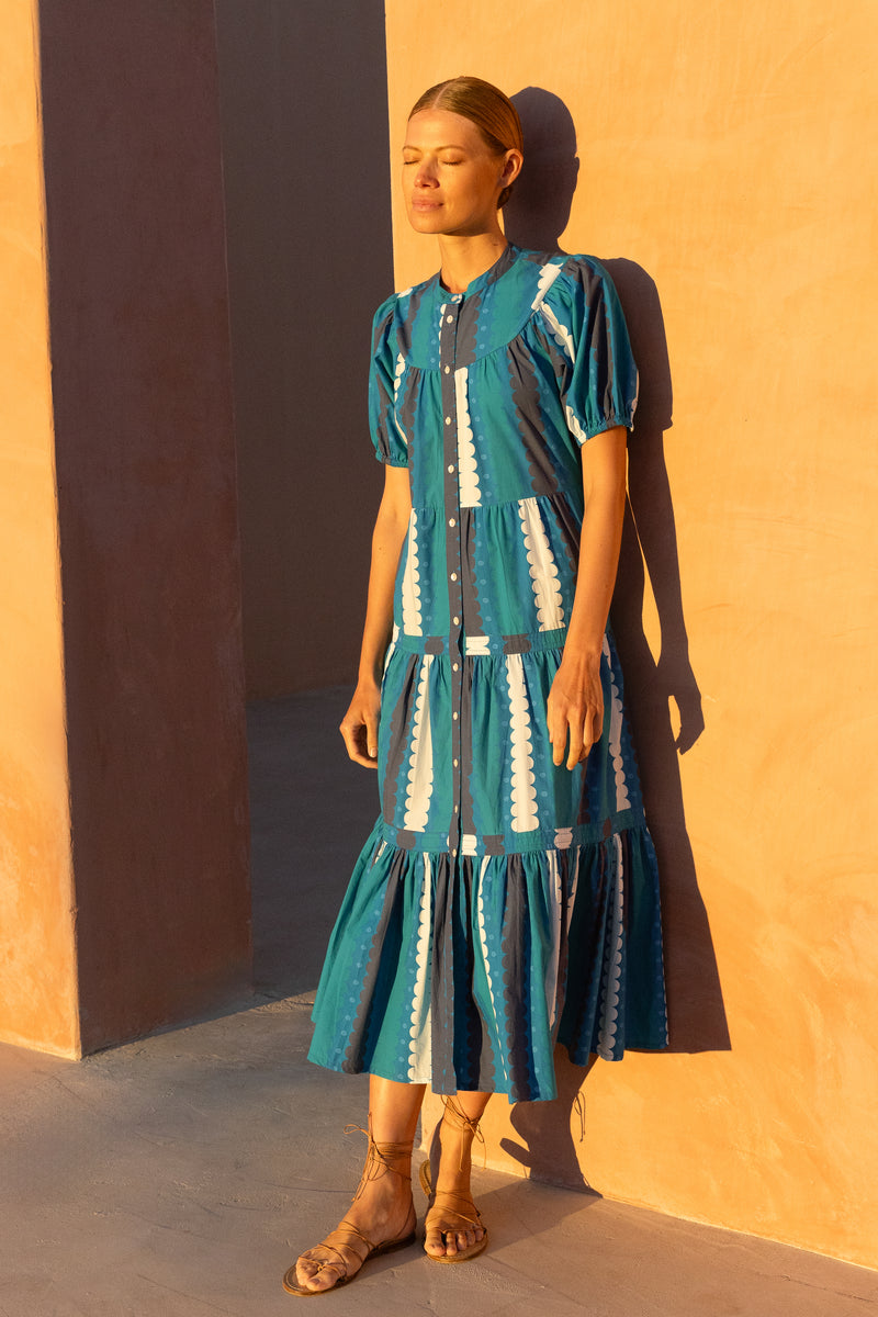 Scoop Tiered Midi- Meko Blue