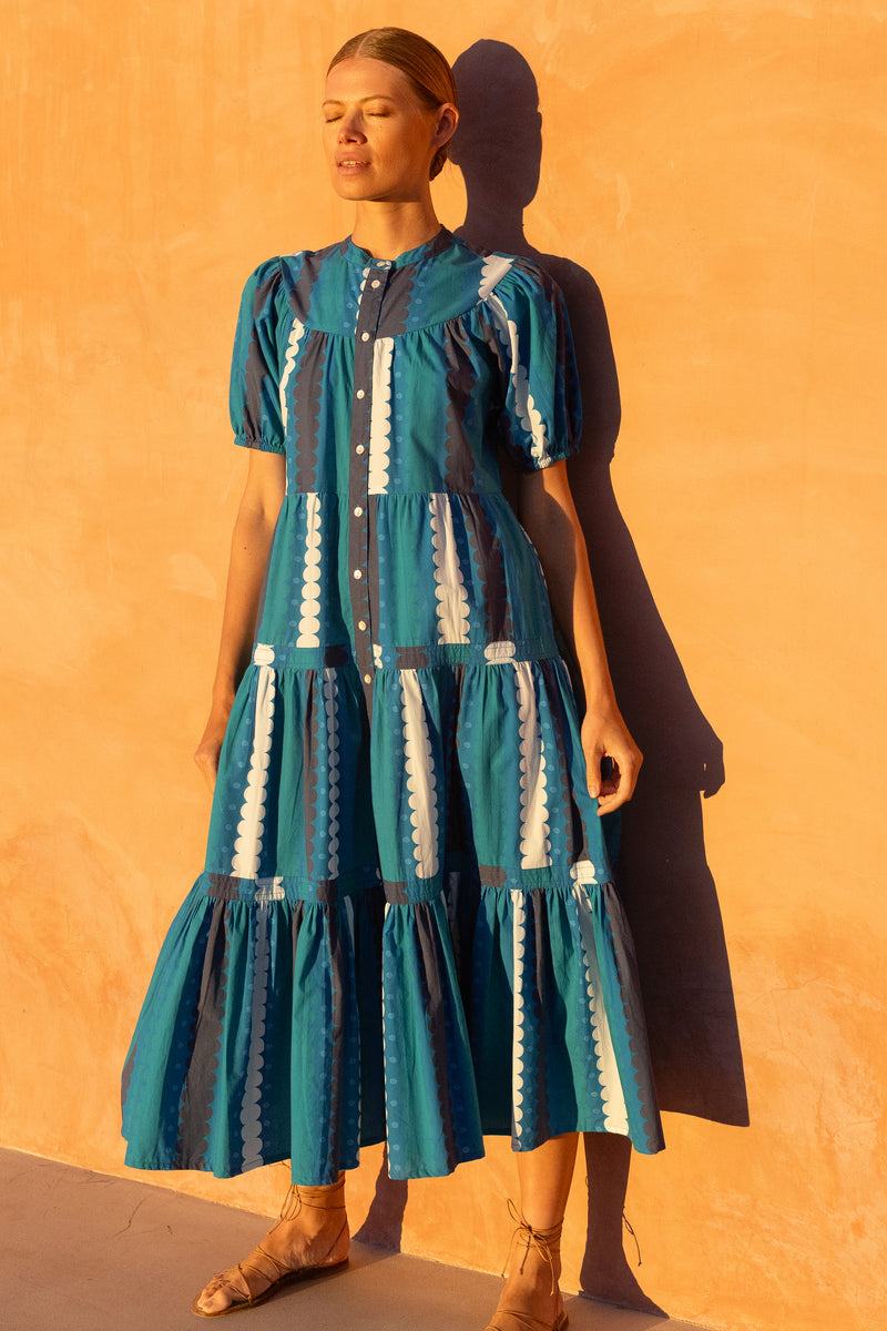 Scoop Tiered Midi- Meko Blue
