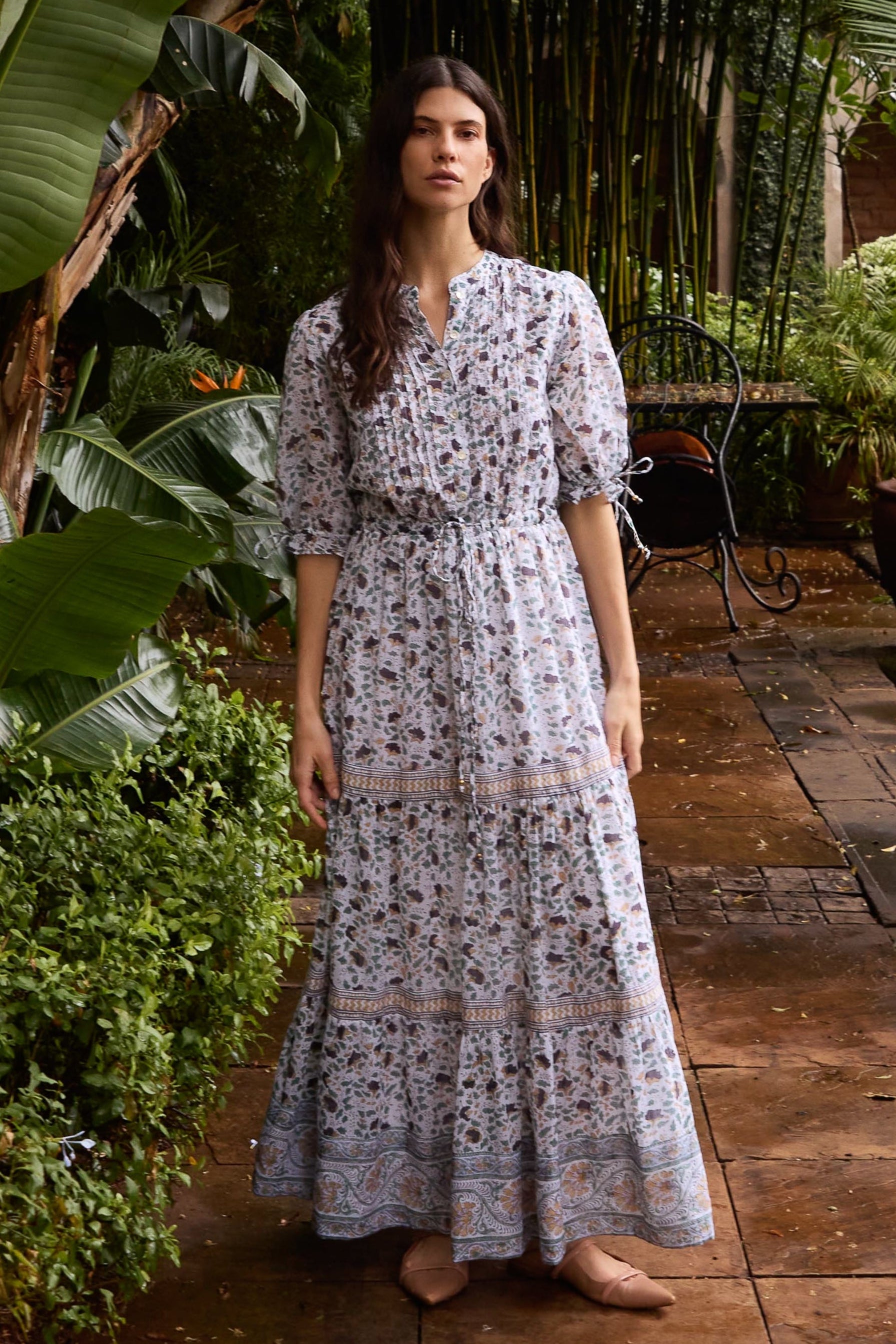 Cinched Pintuck Maxi- Cotswold Green