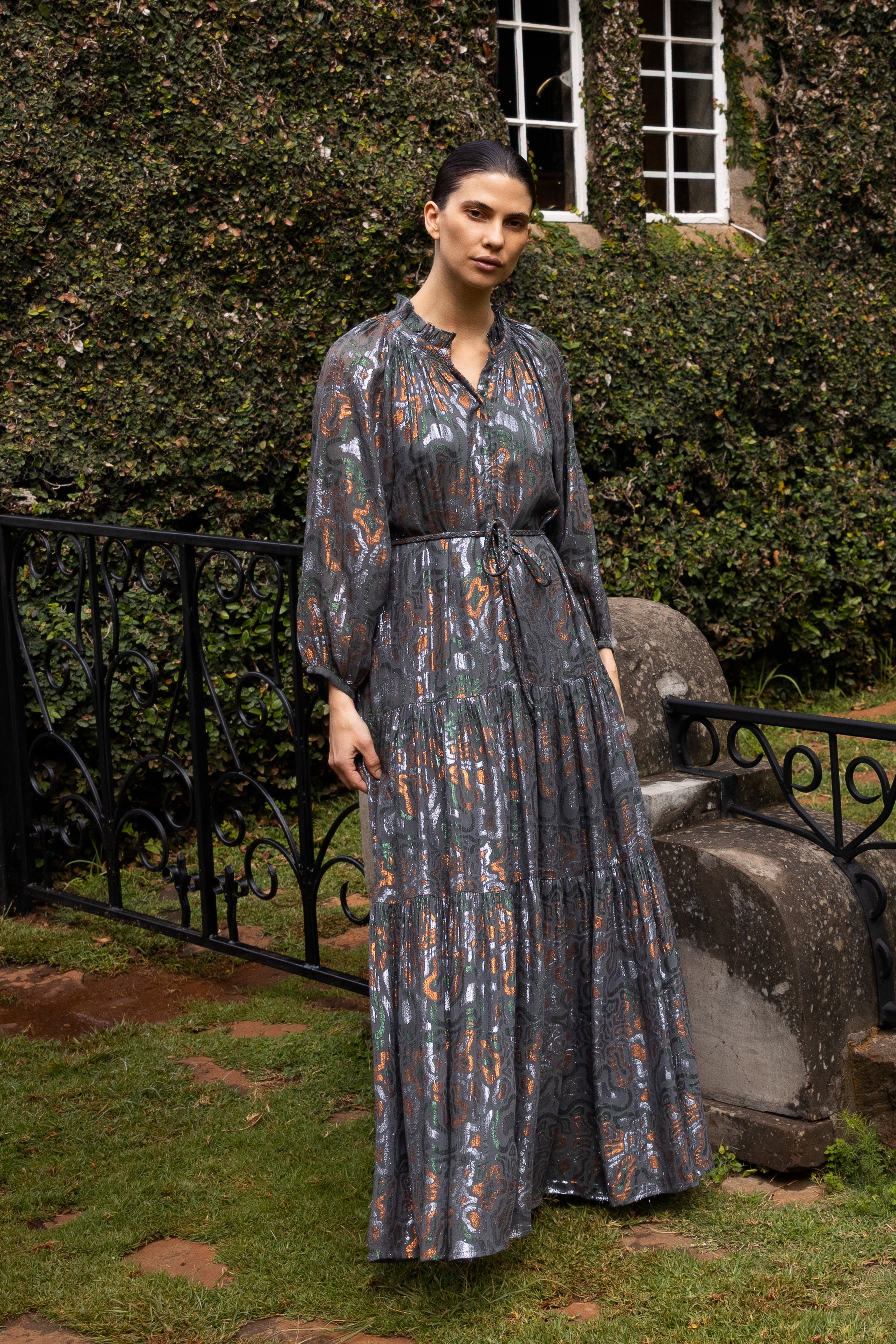 Cuff Sleeve Tie Waist Maxi- Kenzo Charcoal