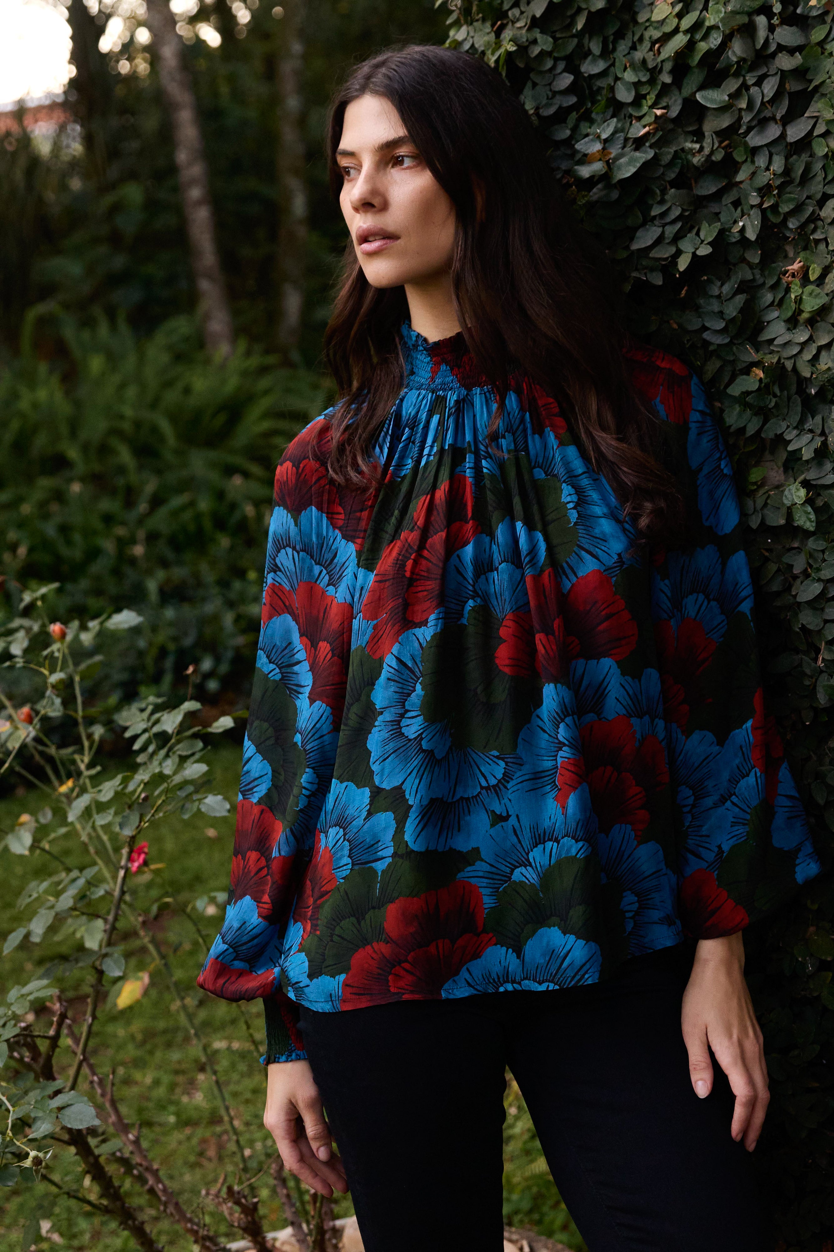 High Neck Blouse- Madrid Blue