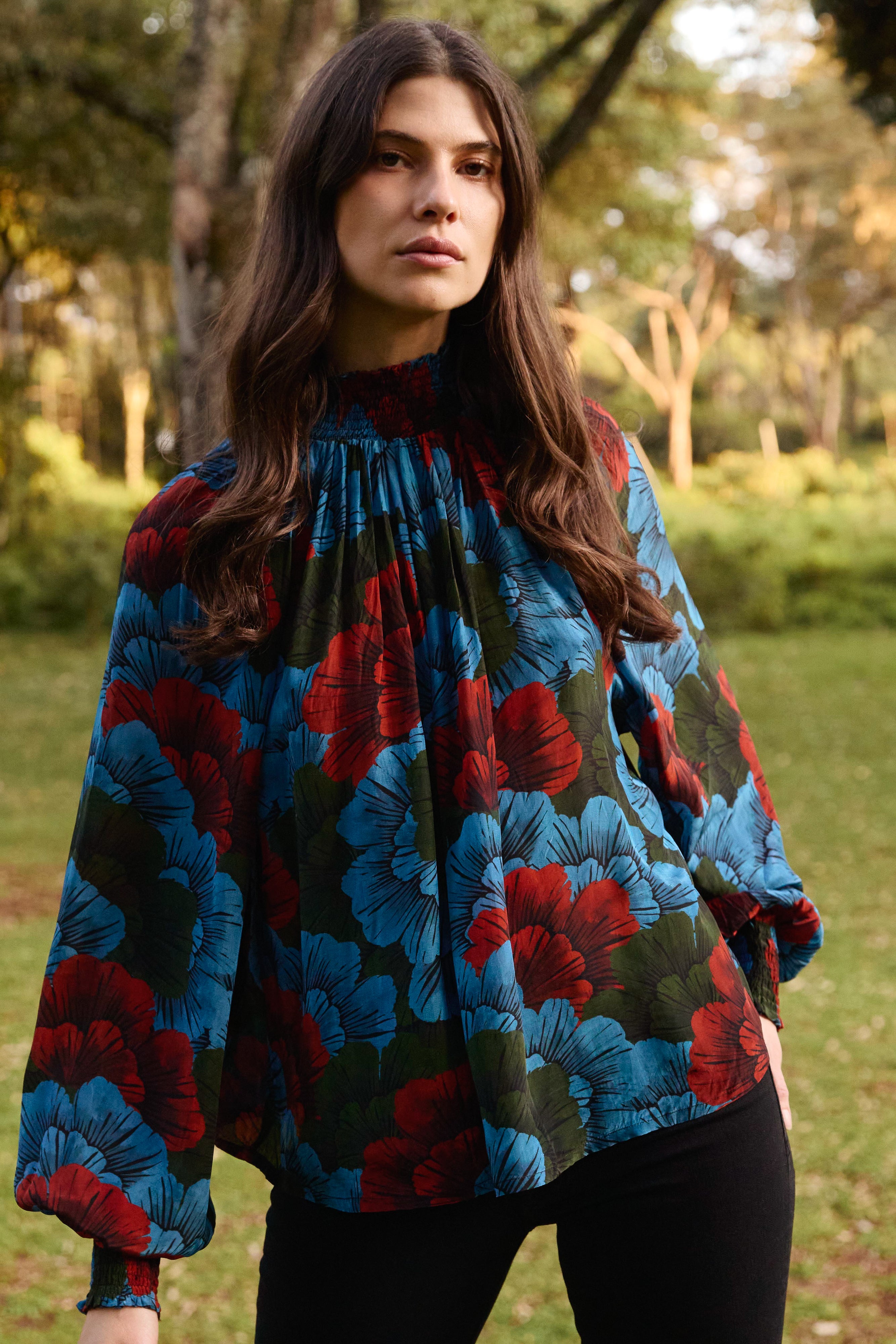 High Neck Blouse- Madrid Blue