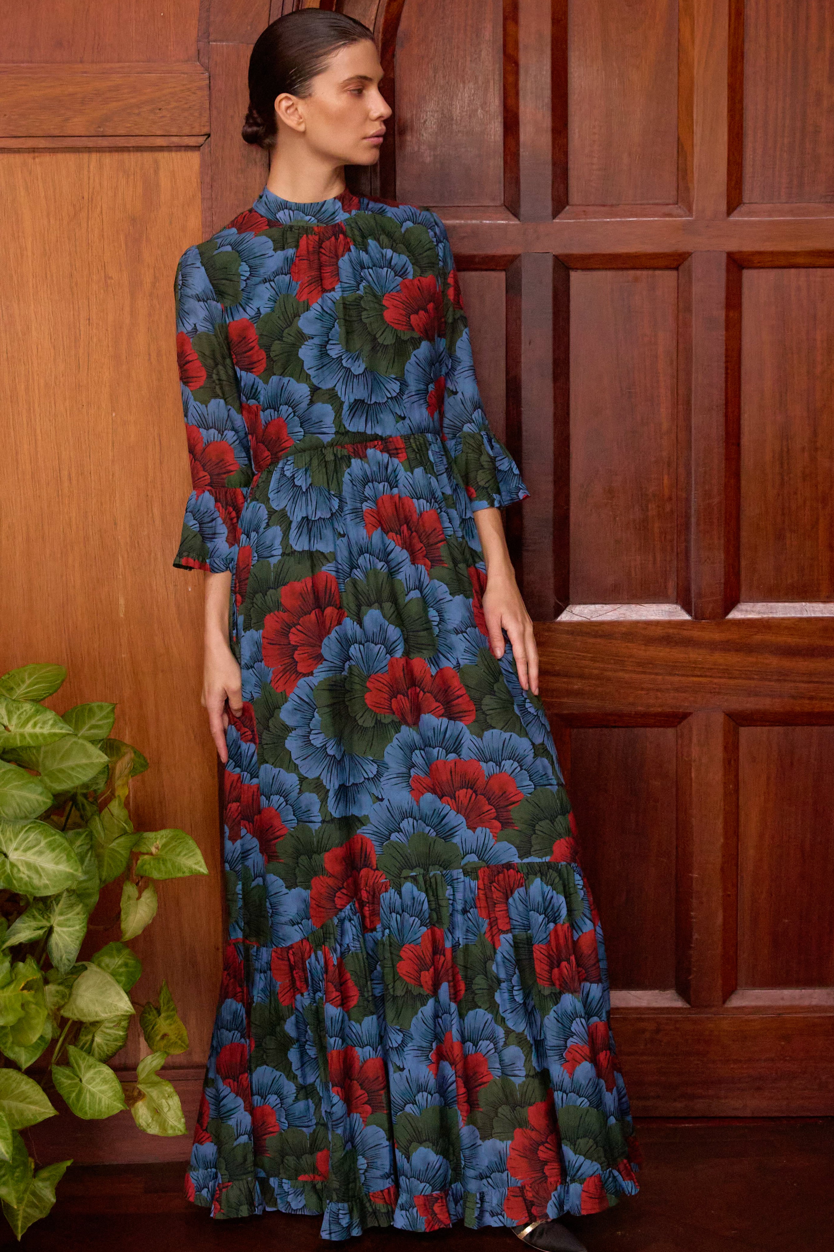 High Neck Bell Maxi- Madrid Blue