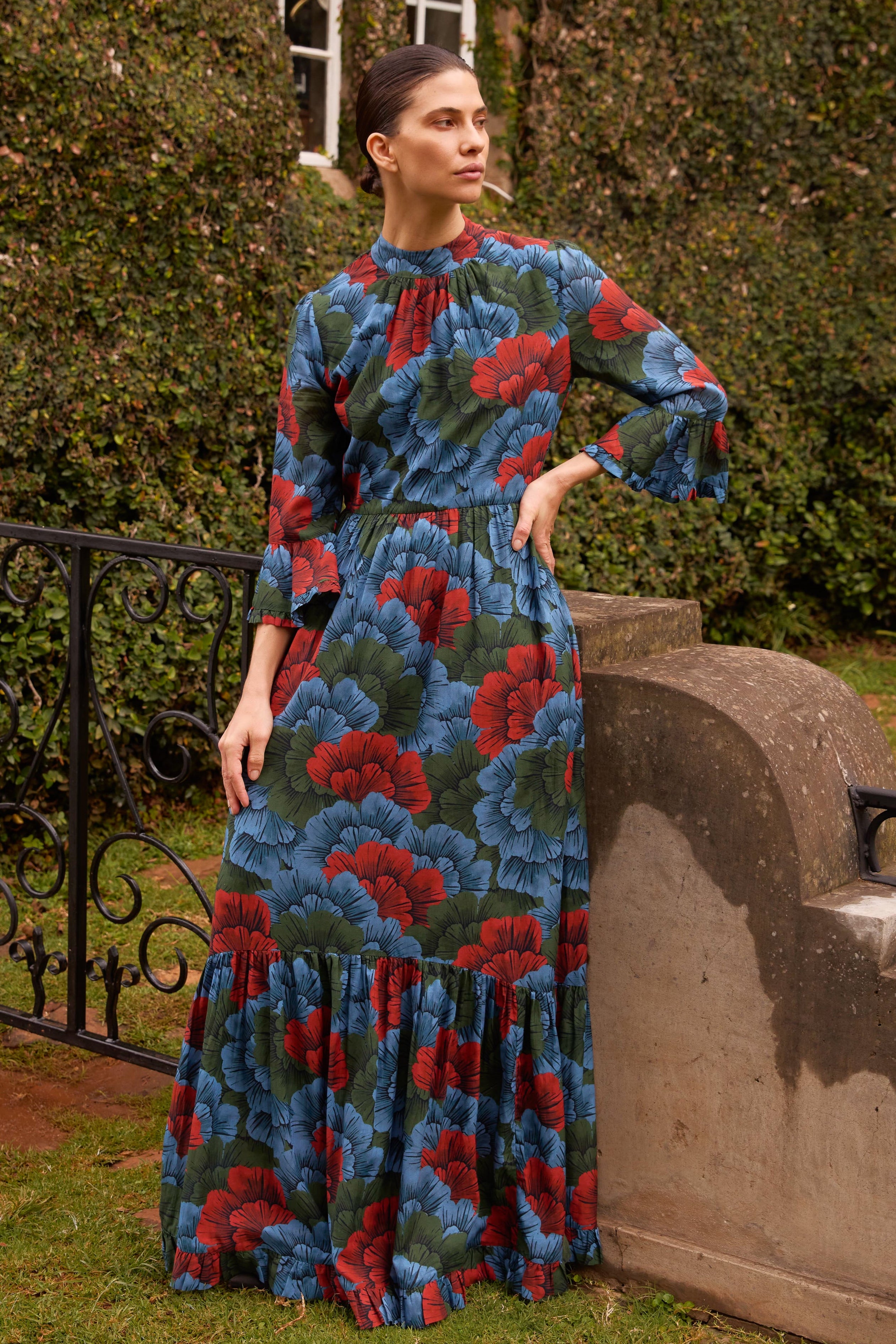 High Neck Bell Maxi- Madrid Blue