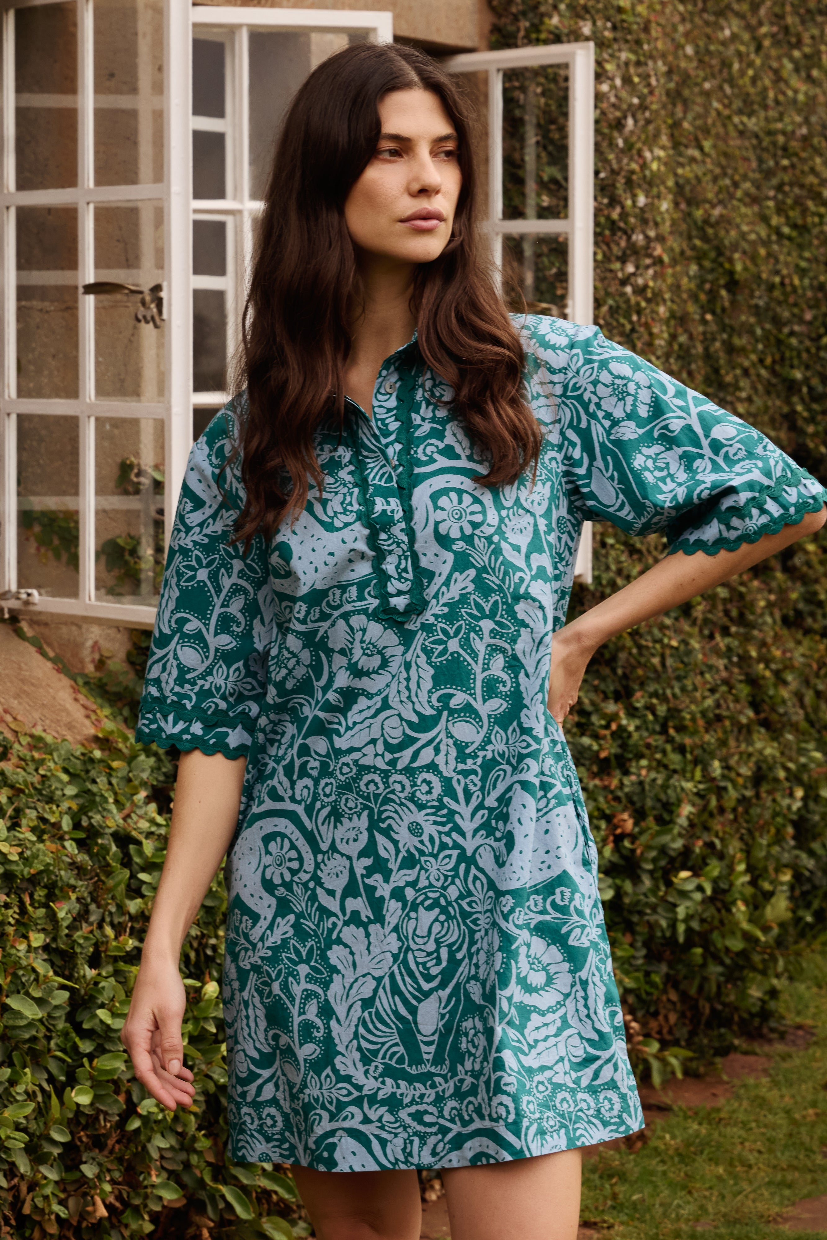 Collared Shirt Dress Mini- Singita Green