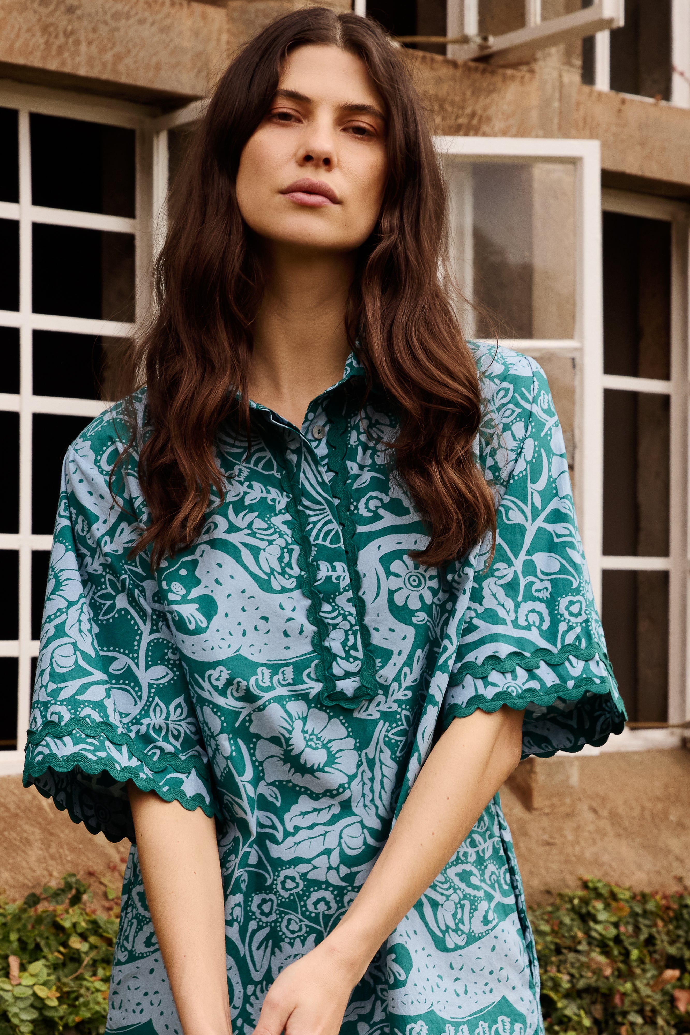Collared Shirt Dress Mini- Singita Green