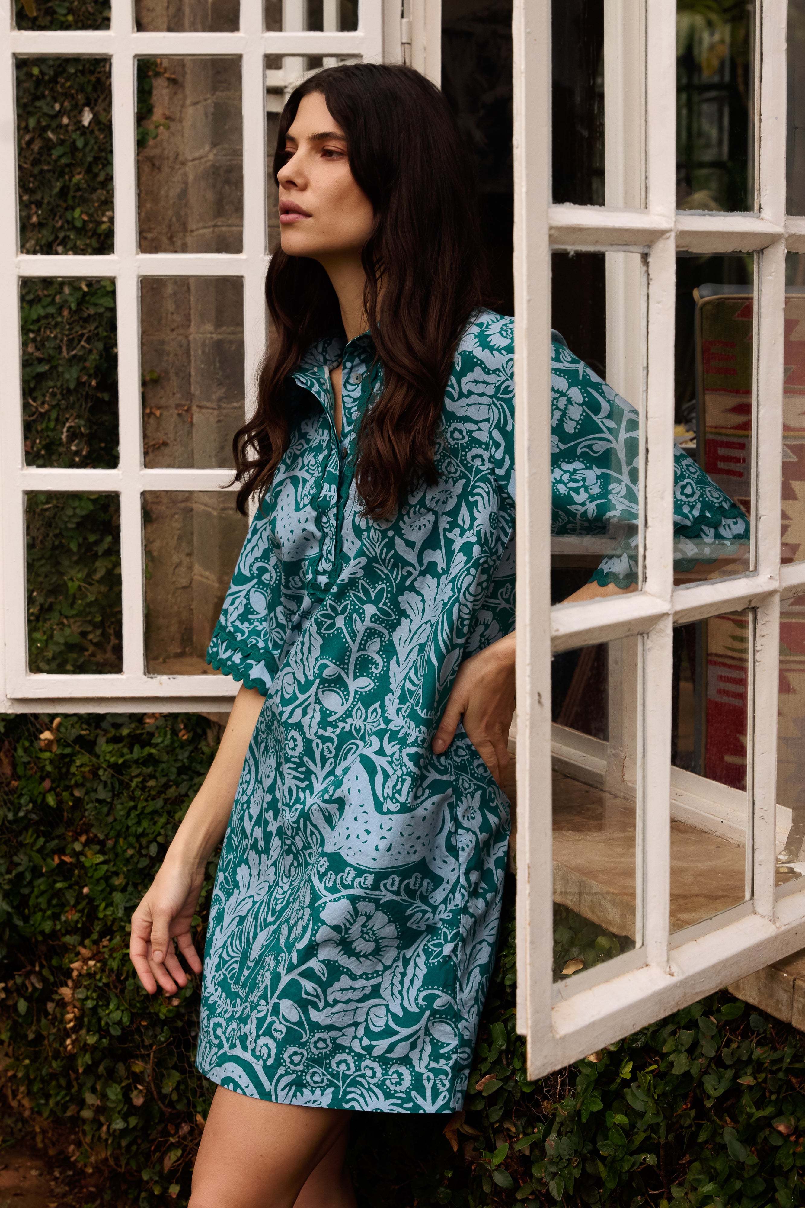 Collared Shirt Dress Mini- Singita Green